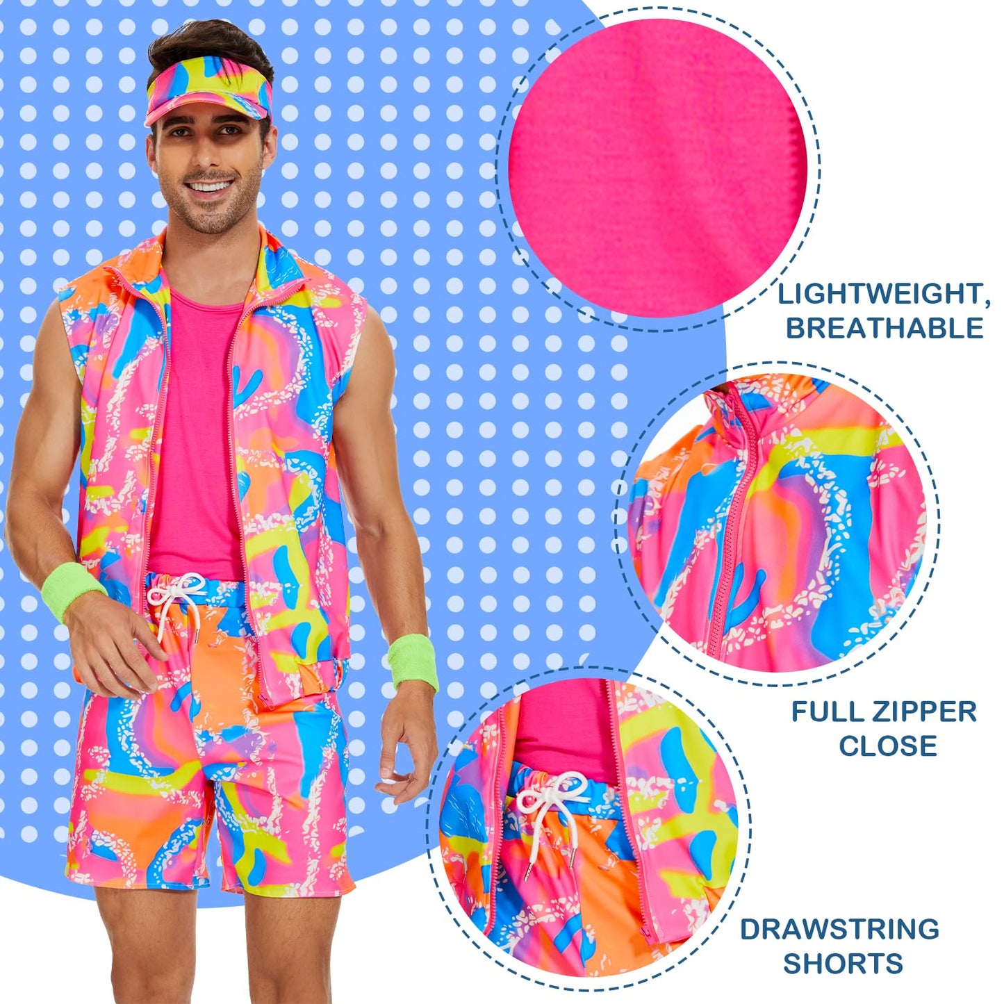 AJGEGJE 80s Workout Costume for Men, 80s 90s Workout Outfits Set, Halloween Cosplay Couples Outfits (M)