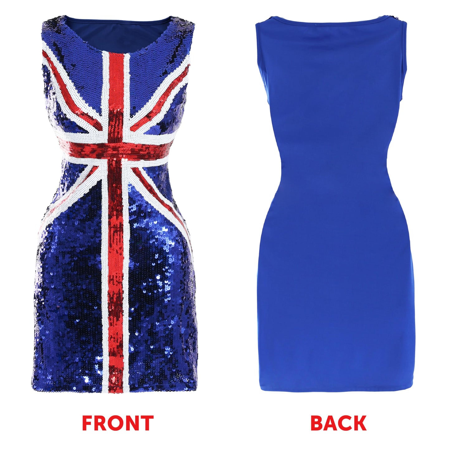 Ladies Sequin Union Jack Dress - X-Small - Red, White and Blue Dress with Union Jack Print - King's, 90s Music Icons, Brit Pop, VE Day Costume VE DAY COMMONWEALTH
