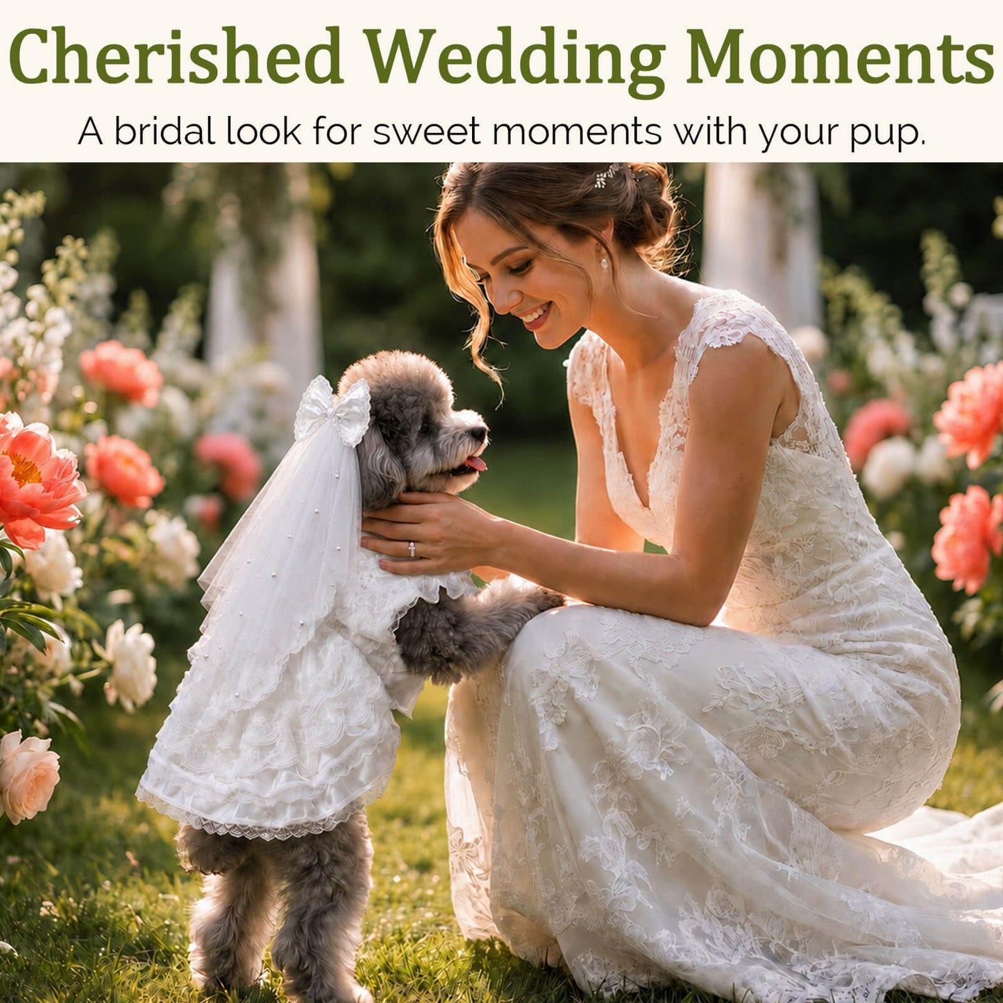 Dog Wedding Dress with Veil - Princess Lace Dog Dress with Bow