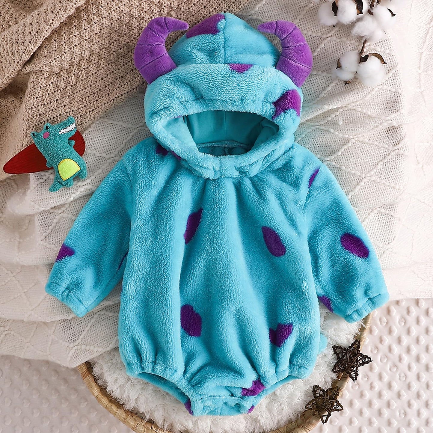 BABWWNIX Toddler Baby Boy Girl Halloween Animal Costume Fuzzy Warm Hooded Romper Funny Cosplay Zip-Up Jumpsuit Outfits Gifts (D-Blue, 6-9 Months)
