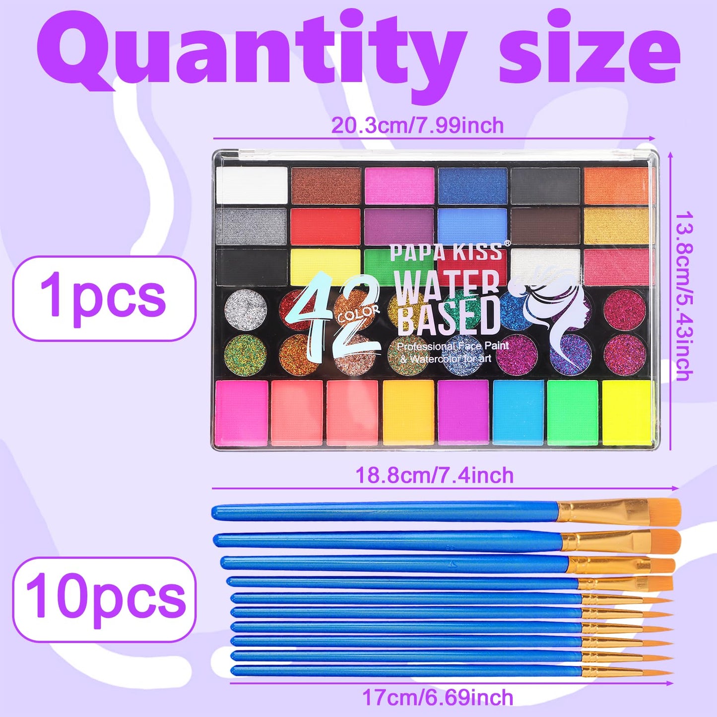 Zefphxs Face Painting Kit, 42 Colors Body Paint With 10 Pcs Brushes, Safe & Non-Toxic Washable for Children Adults Halloween Christmas Party