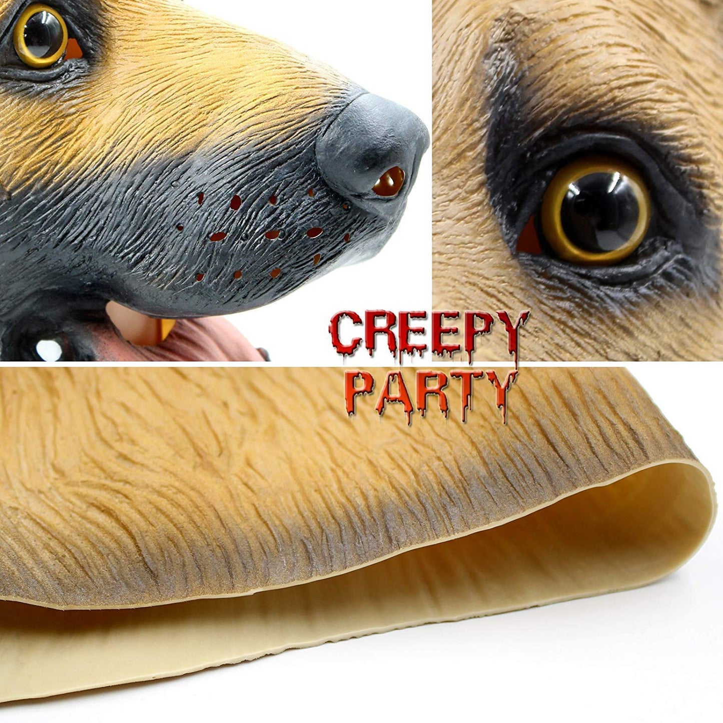 CreepyParty German Shepherd Dog Head Mask Latex Realistic Animal Head for Halloween Costume Party Carnival Cosplay