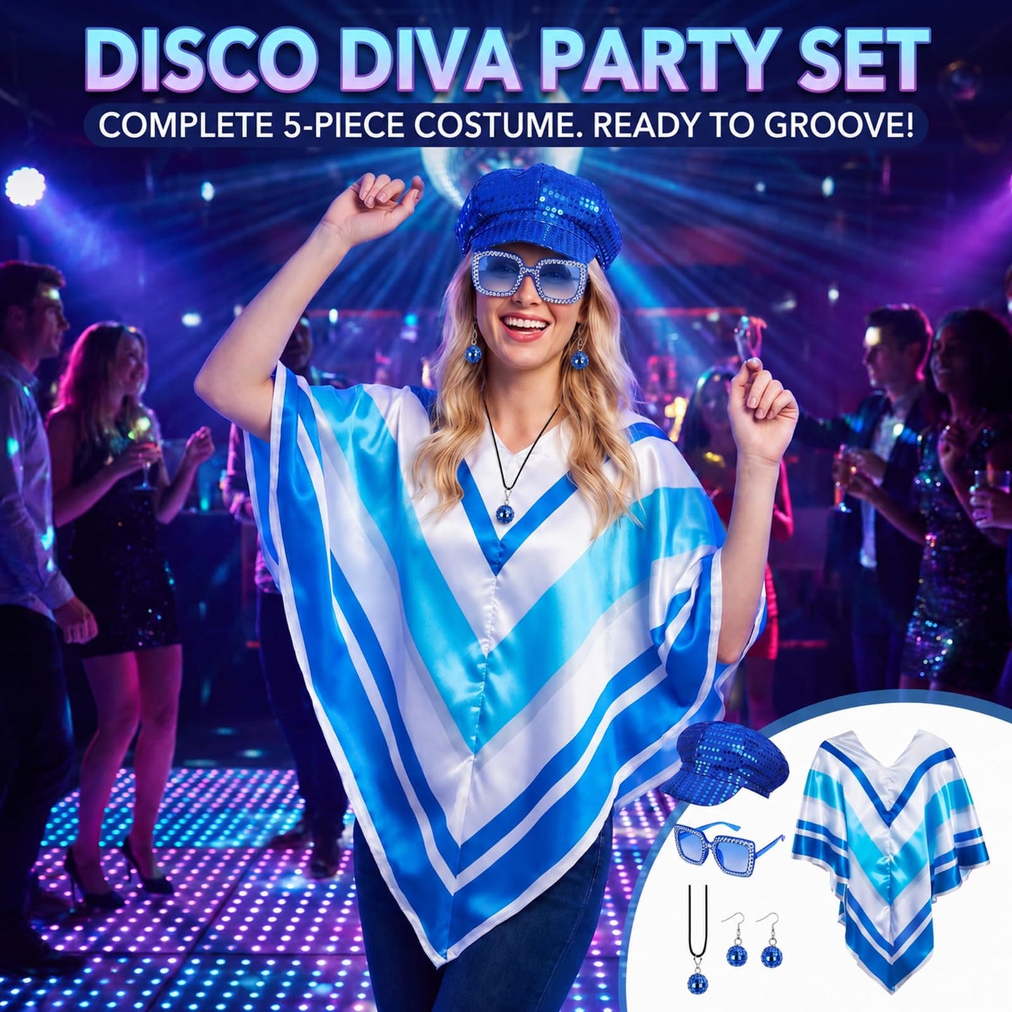 70s Fancy Dress Women & ABBA Accessories Set; Disco Outfits (image 6)