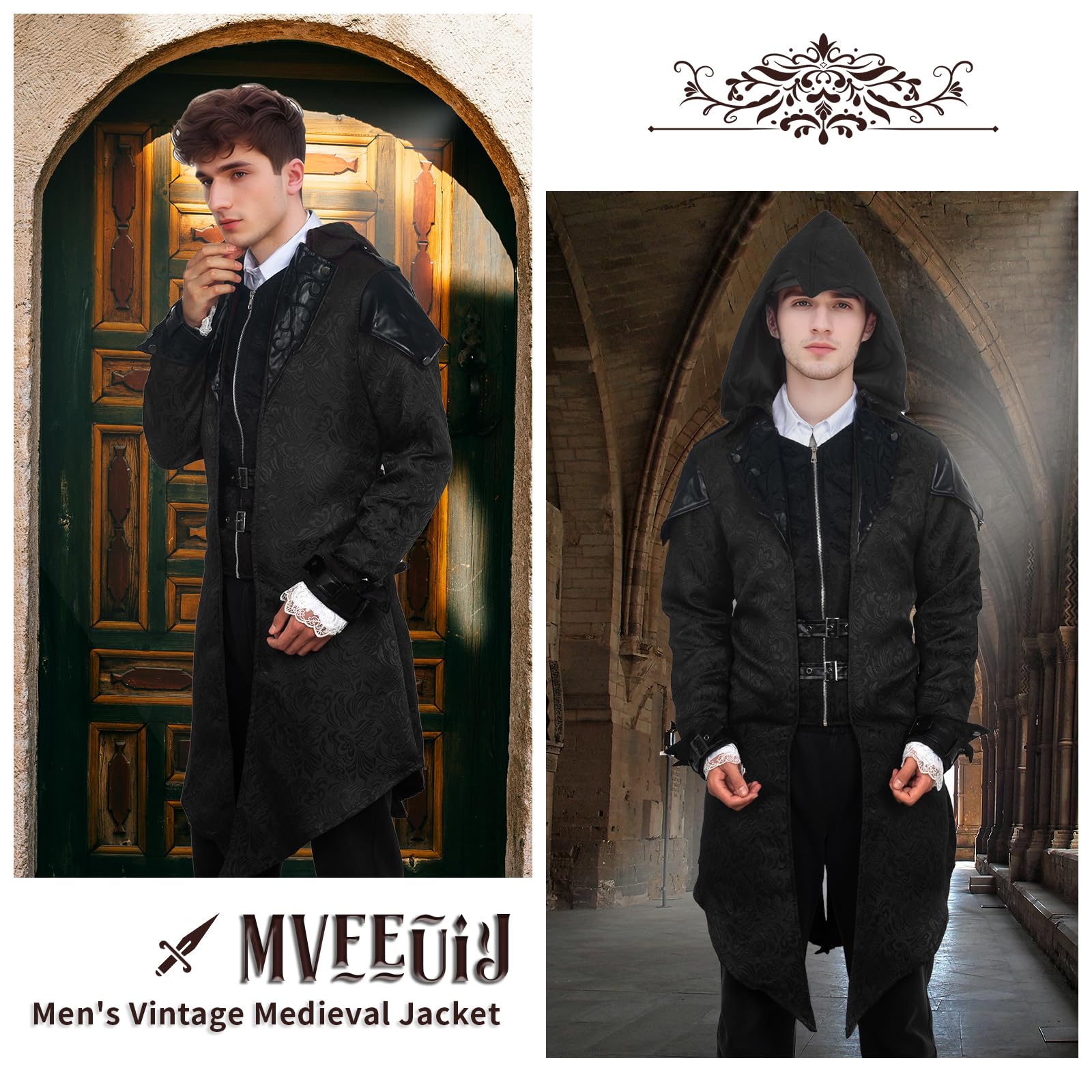 Steampunk Men's Jacket with Hood - Gothic Tailcoat Men's Coat (image 6)