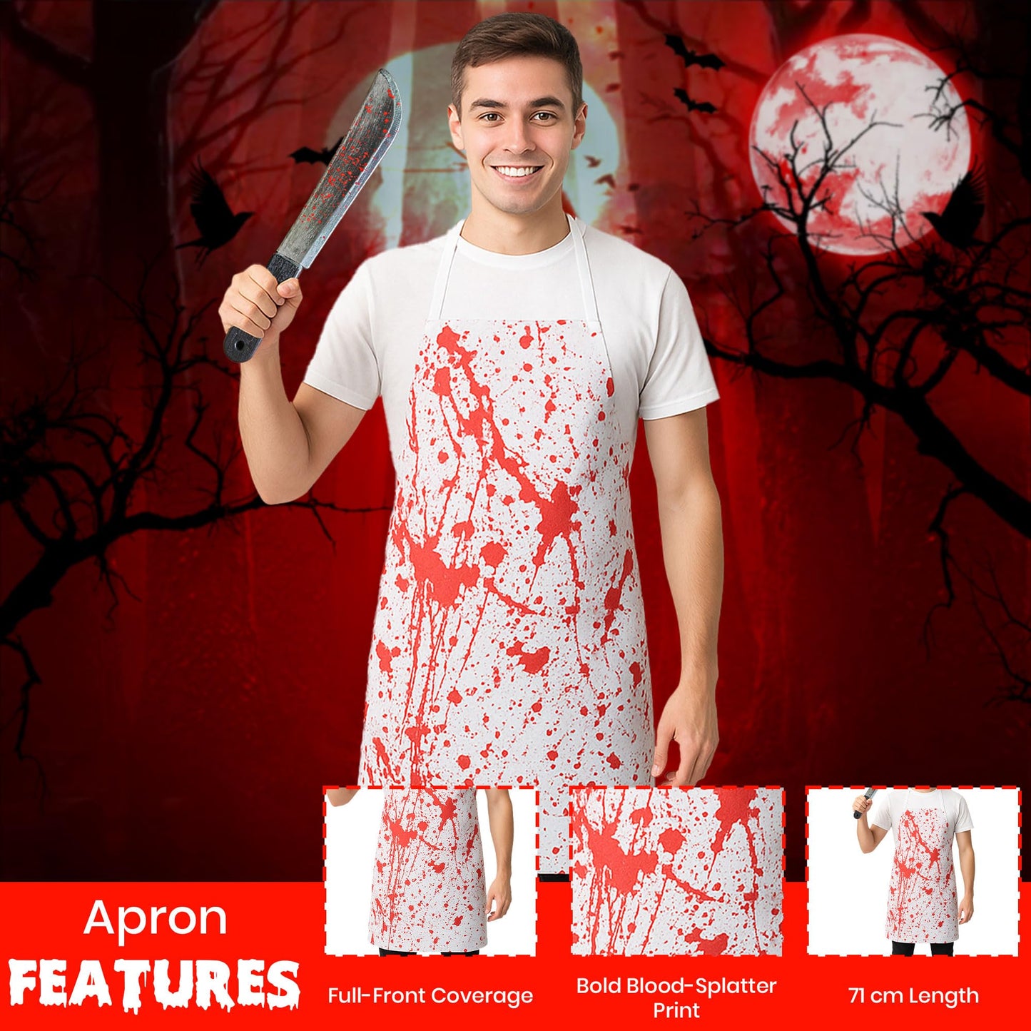 Butcher Halloween Costume Men with Apron - Fake Knife Prop - Fake (image 4)