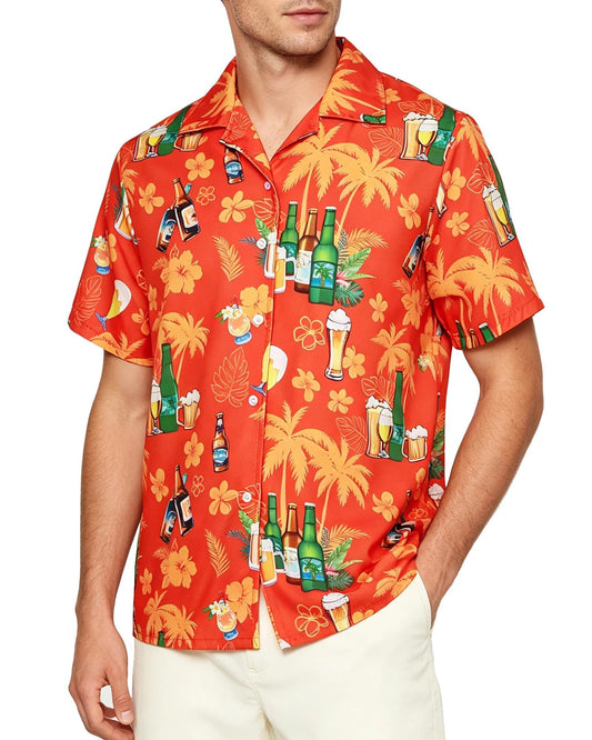 Men's Hawaiian shirt with beer print tropical design