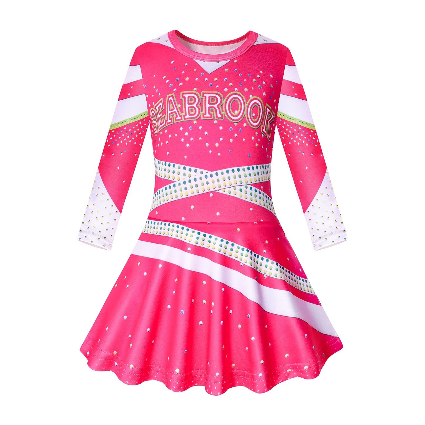 Lspoer Zombies 3 Costume Girls Halloween Costume Girls Dresses with Poms Poms Cheerleader Costume for Girls Party Dress up Fancy Pink Dress for 5-6 Years