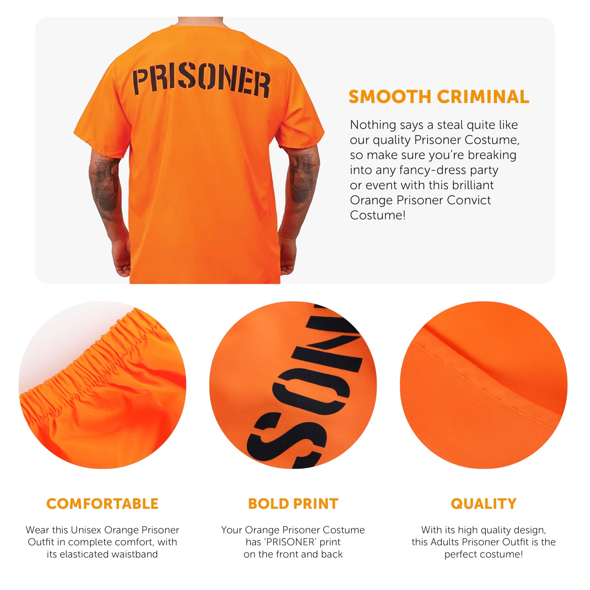 Mens Prisoners Convict Costume - Orange Prisoner Top - Matching (image 2)