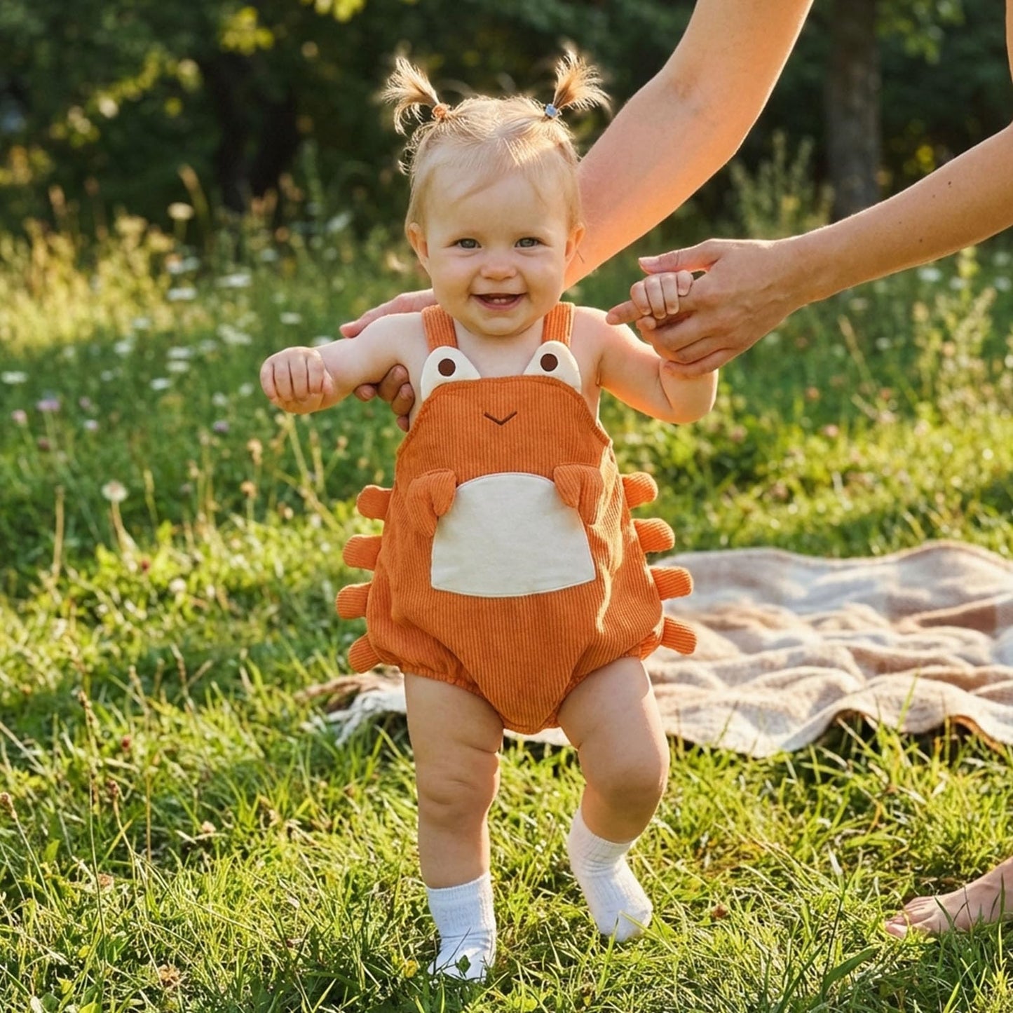 Edhomenn Baby Lobster Romper Newborn Cute Lobster Costume Infant Backless Corduroy Crab Overall Toddler Sleeveless Bodysuit 1-18months Clothes (01 Orange, 6-9 Months)