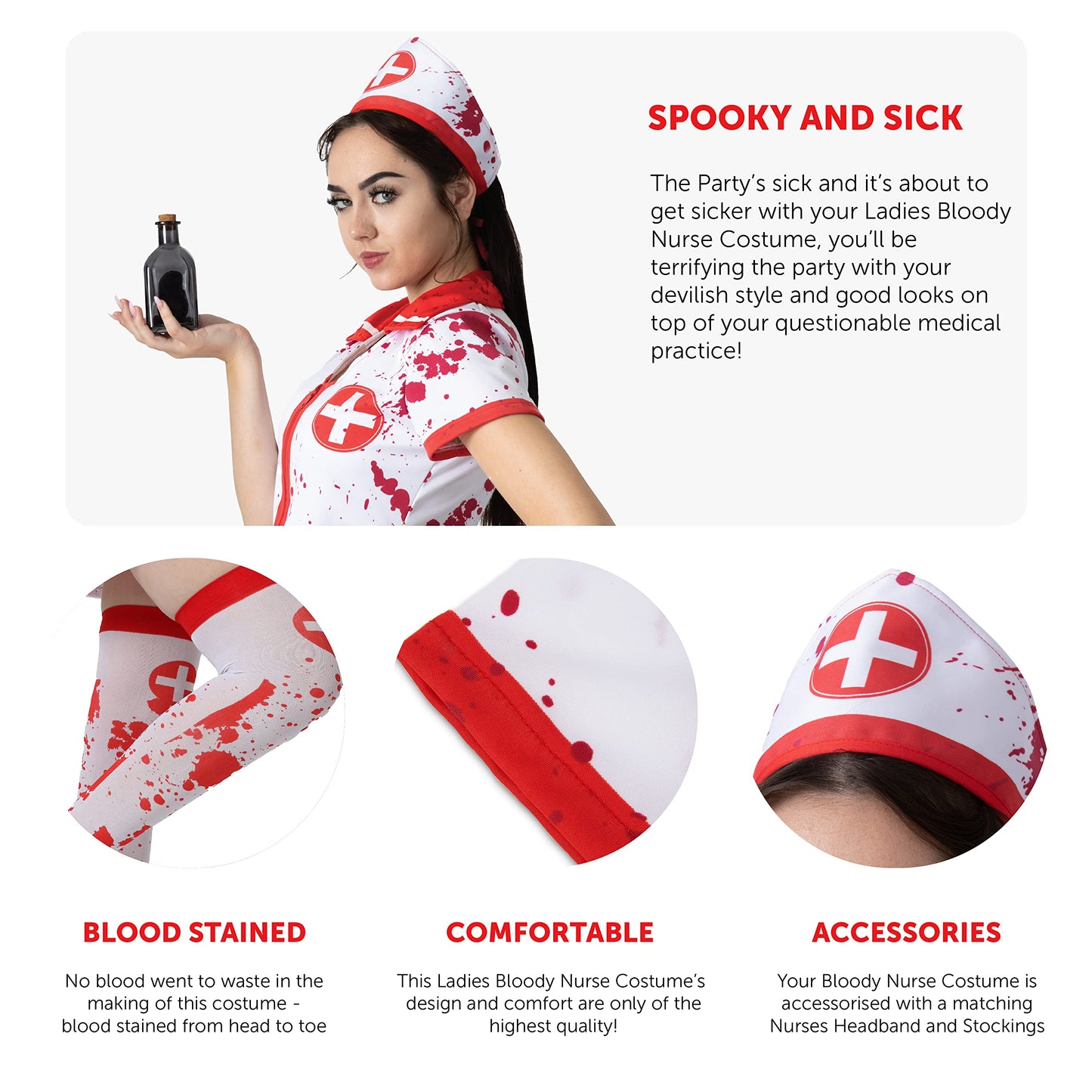 Ladies Zombie Nurse Halloween Costume - Nurse Dress with Hat
