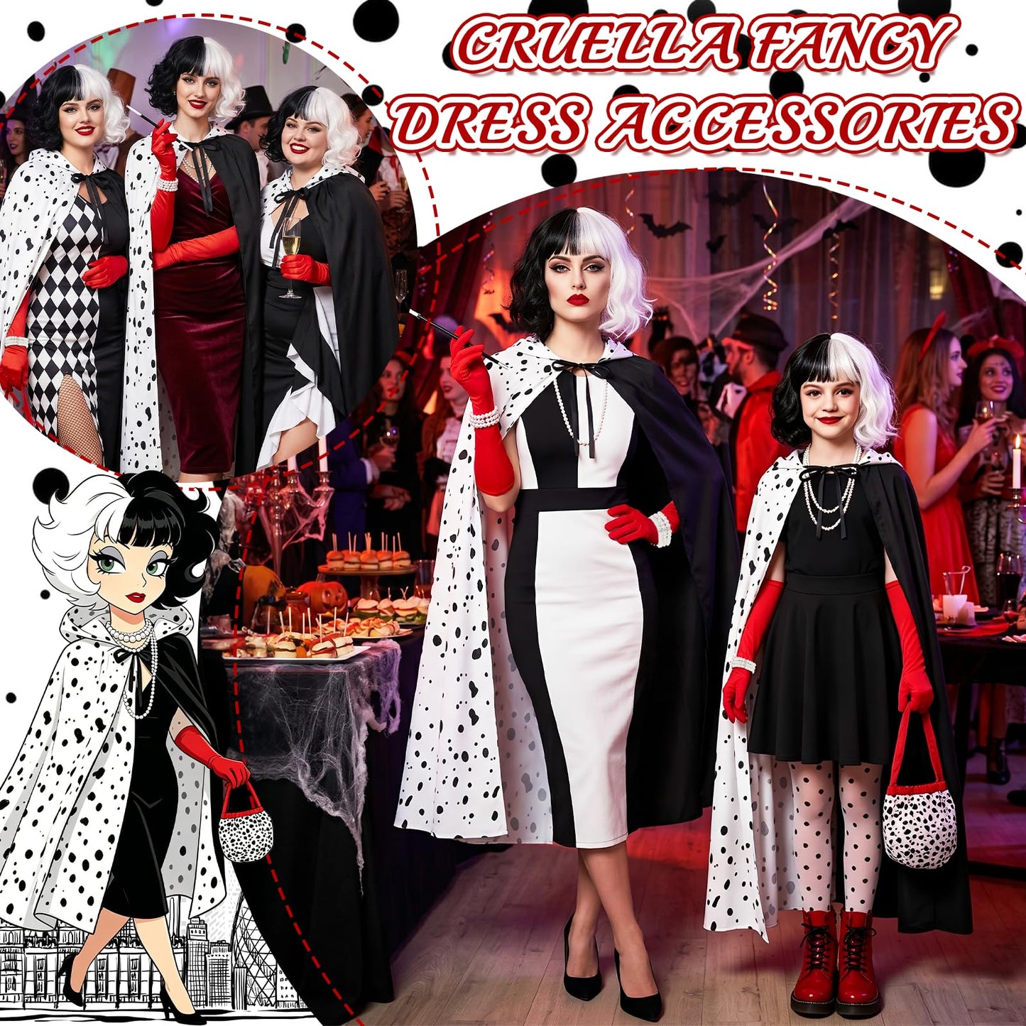 Cruella Costume Accessories Set for Women - Villain Fancy Dress Kit (image 2)