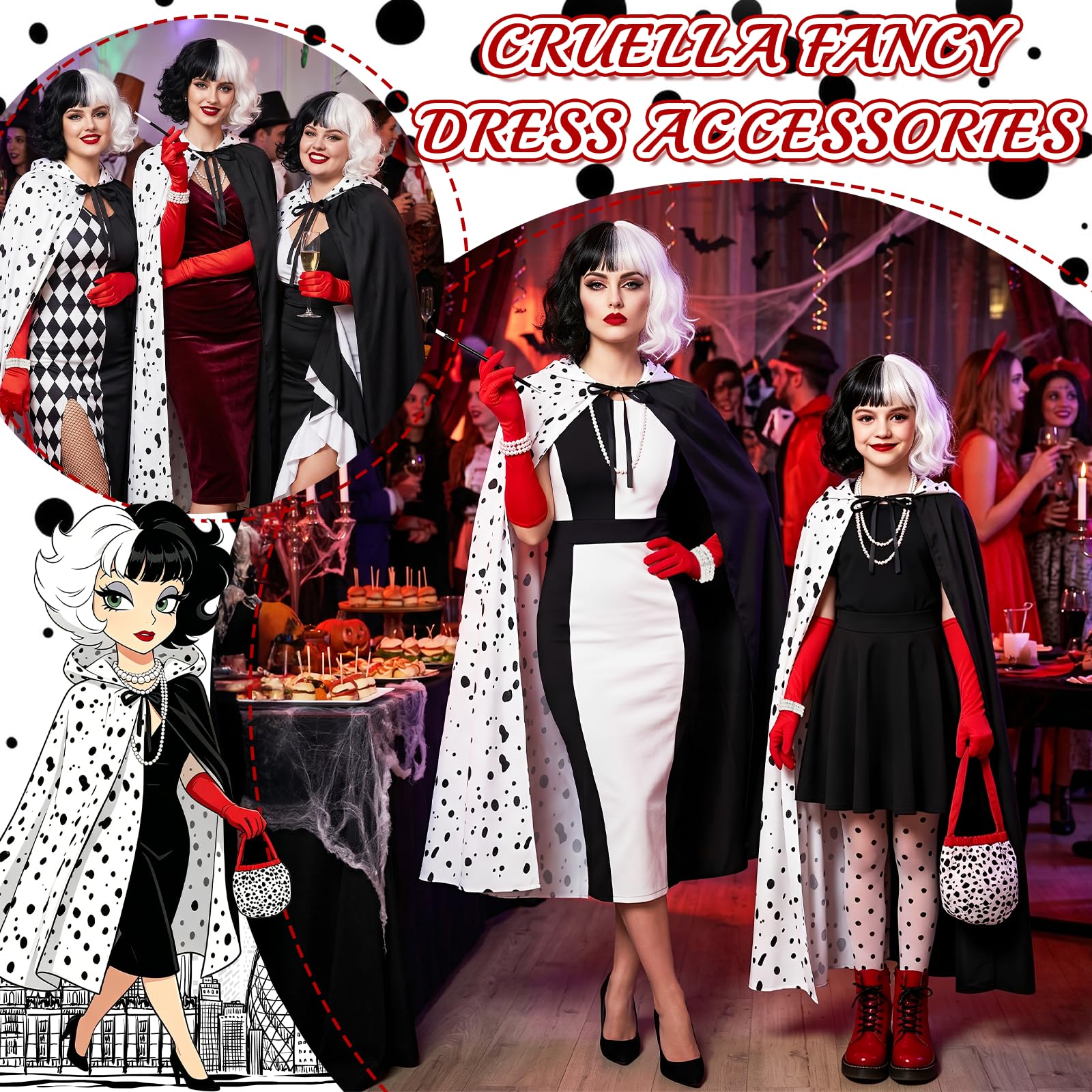 Cruella Costume Accessories Set for Women - Villain Fancy Dress Kit (image 2)