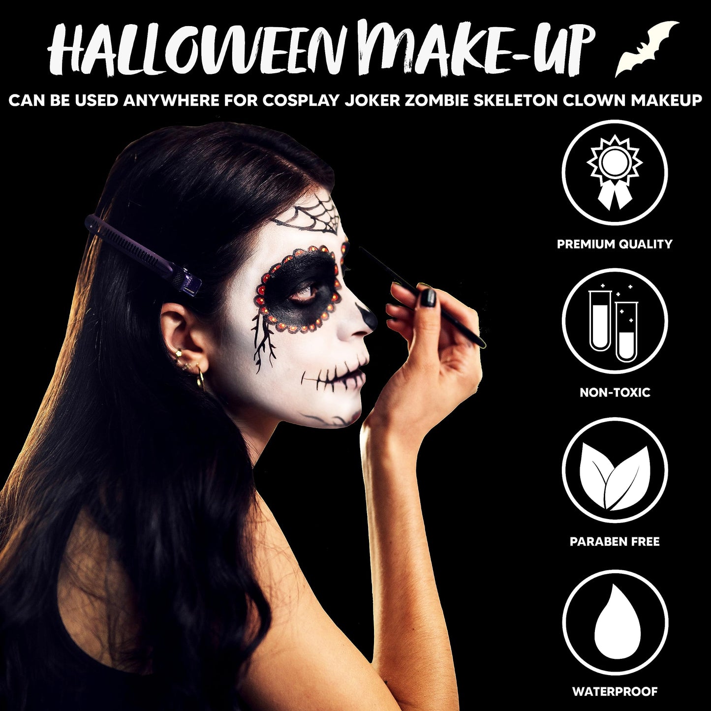 JOYIN 36 Pcs Halloween Face Paint Kit Makeup Set for Body Painting Party Cosplay Special Effects, All-in-1 Face Paint Palette Crayons Brushes Tooth Wax
