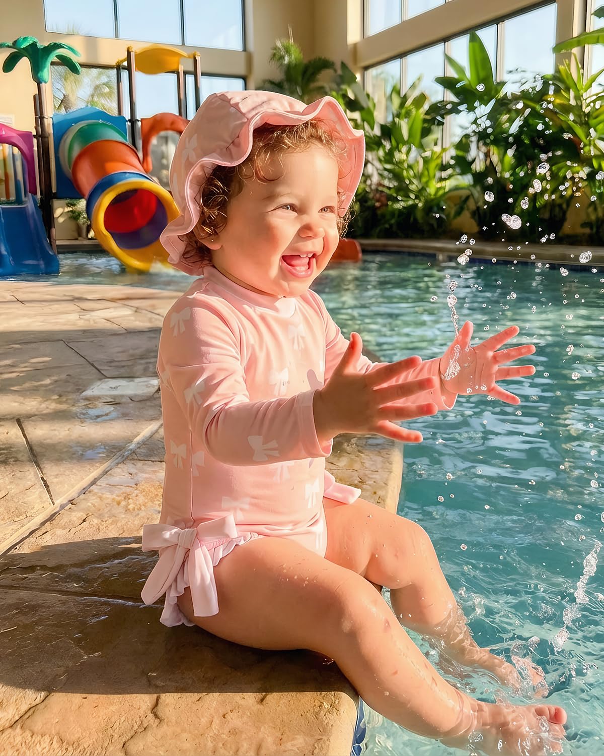 DivingBirds Baby Girls Swimming Costume, Toddler Girls Swimsuit with Sun Hat Infant Swimwear Pink for 3-6 Months