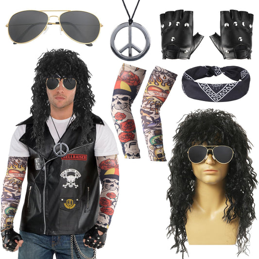 Rockstar Fancy Dress - Glam 80s 90s Men Costume Outfit with Heavy