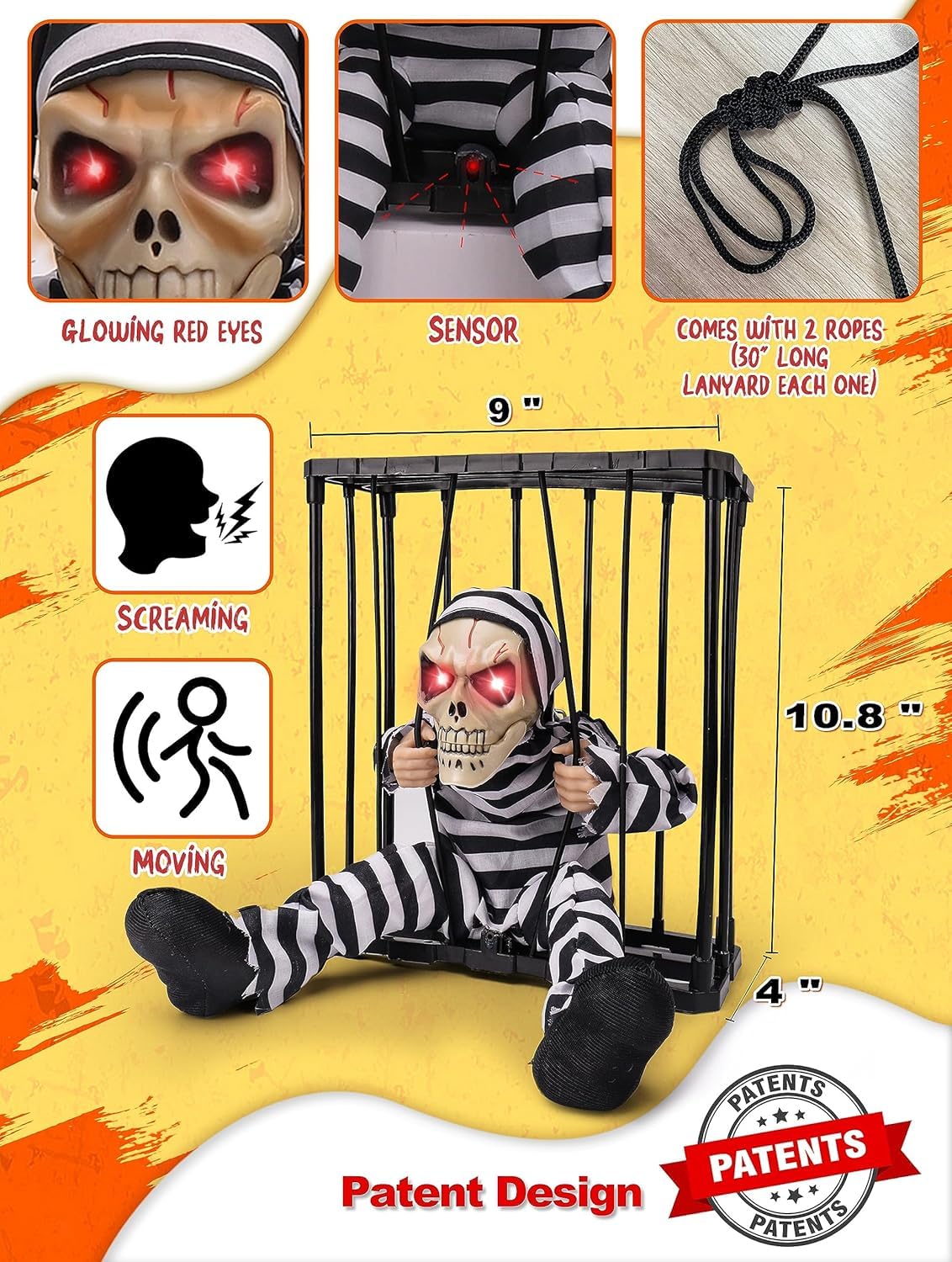 Screaming Animated Hanging Halloween Decorations Outdoor Indoor