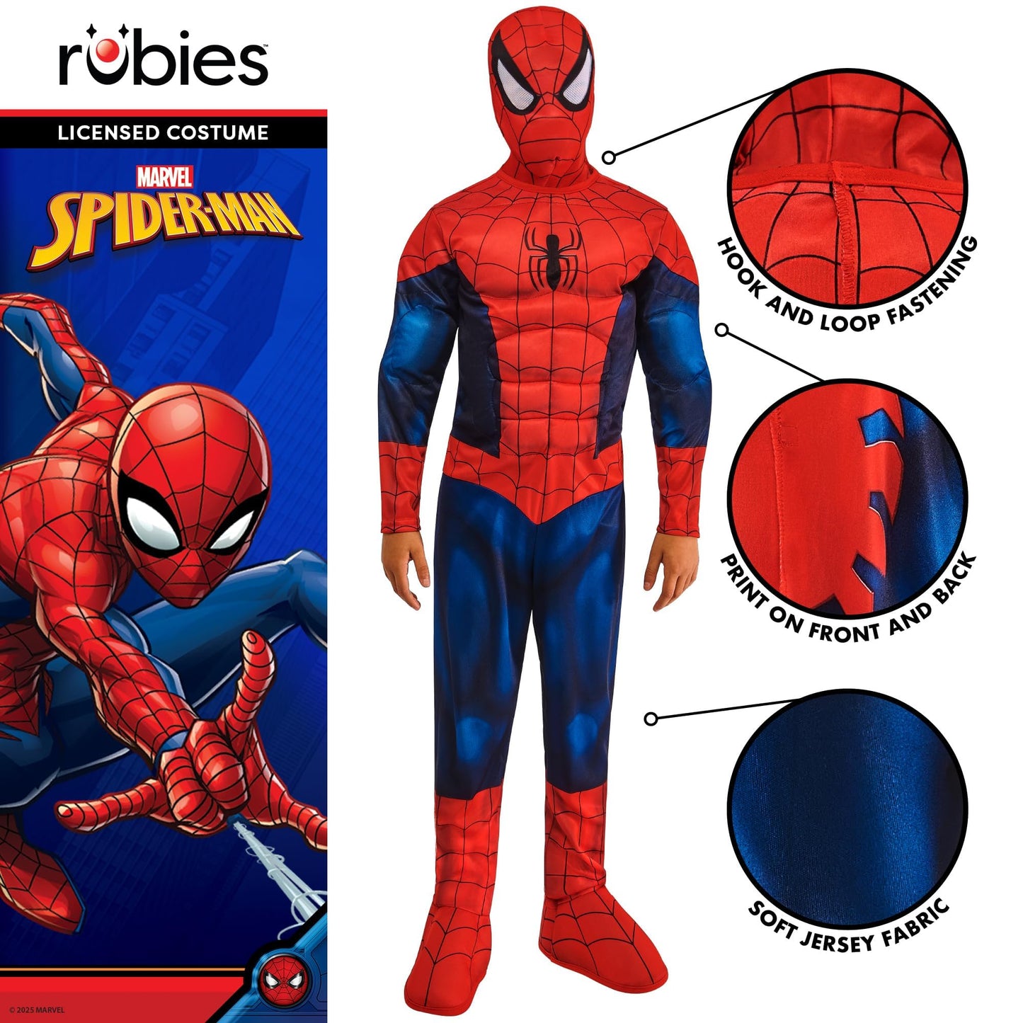 Rubies Official Marvel Spider-Man Deluxe Padded Muscles Child Costume, Kids Superhero Fancy Dress, Age 7-8 Years Halloween