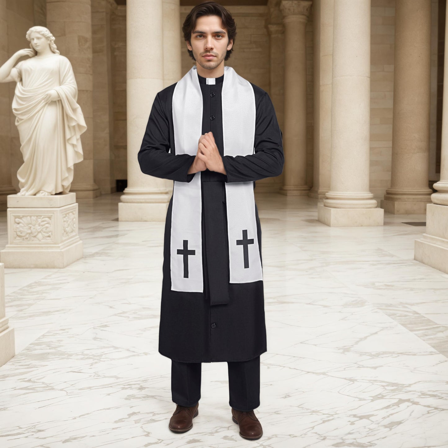 GOLDSTITCH Mens Black Priest Father Robe Halloween Costume Cosplay Outfit