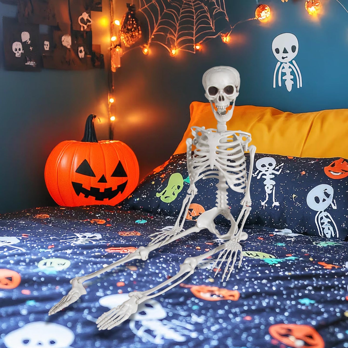 SIFOEL 90cm Halloween Skeleton Full Body Skeleton with Movable Joints for Halloween Party Home Garden House Patio Decorations (1pc)