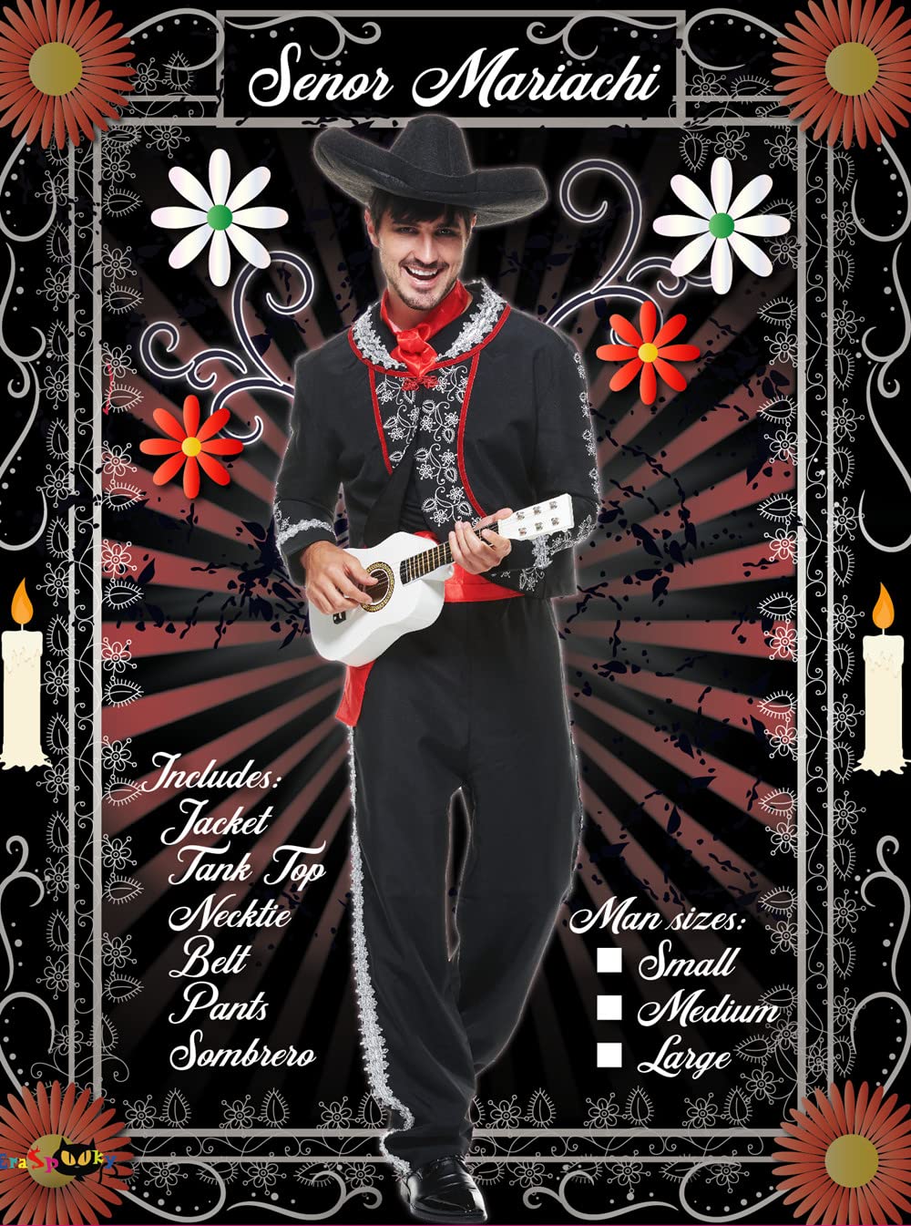 EraSpooky Men's Mariachi Costume Day of The Dead Costumes for Men Dia de los Muertos Size XL