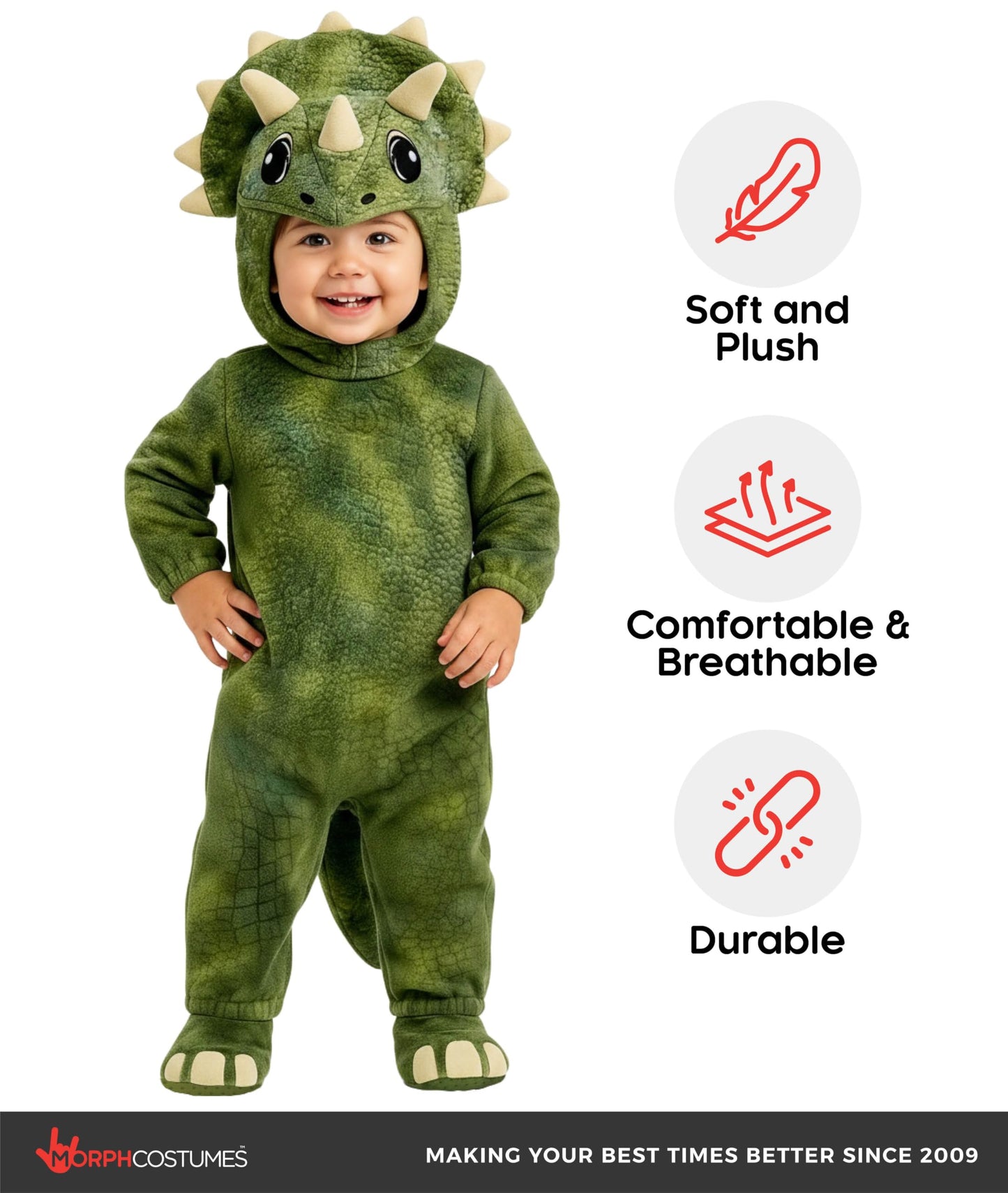 Morph Triceratops Costume Kids, Dinosaur Costume Kids, Triceratops Costume Toddler, Dinosaur Halloween Costumes Boys, (3-4Y)