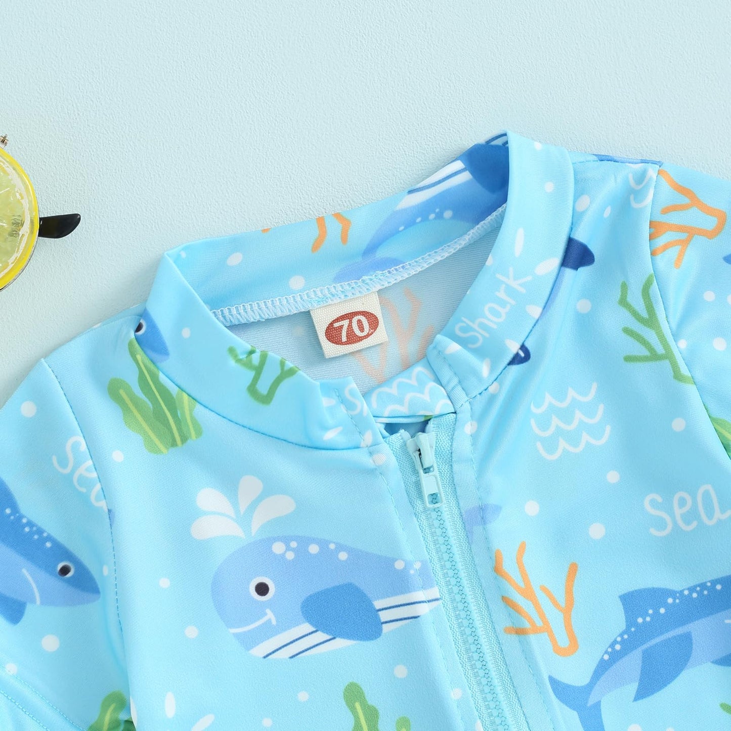 BABWWNIX Baby Boy Swimsuit Swimming Costume Rash Guard Zipper One Piece Short Sleeve Sunsuit Beach Swimwear Bathing Suits (Baby Swimming Costume-Sky Blue, 18-24 Months)