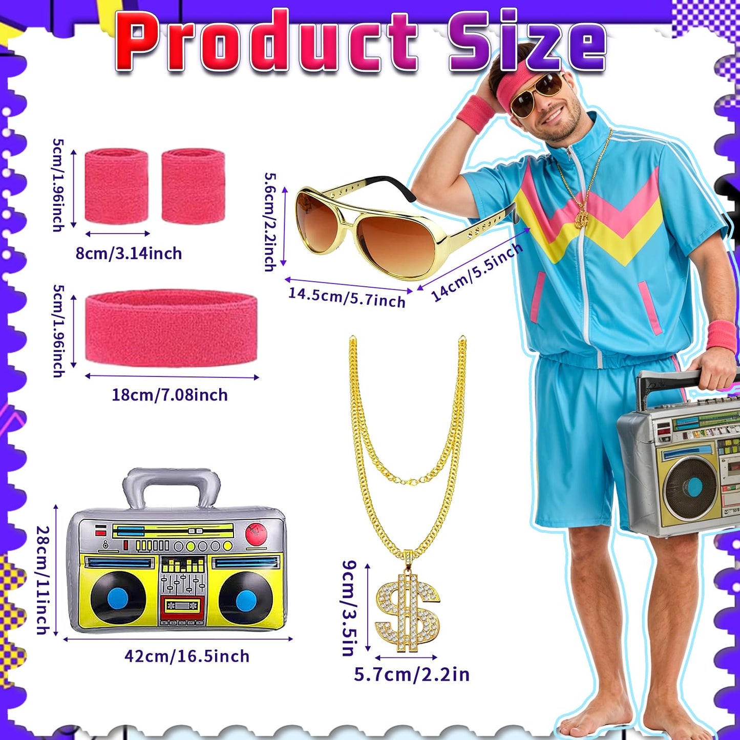 OPAEHJF 80s Outfit for Men Women,Retro Shirts and Shorts Set, 80s Themed Party Halloween Costumes (Blue, S)