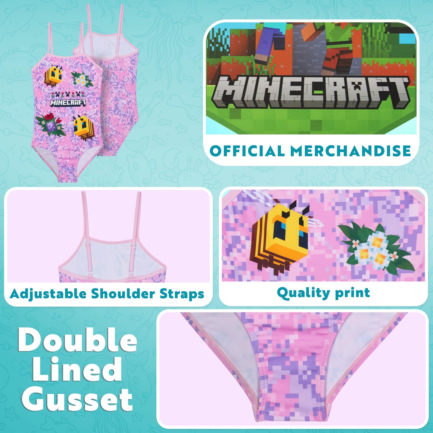 Minecraft Girls Swimming Costume Teenagers Creeper One Piece (image 5)