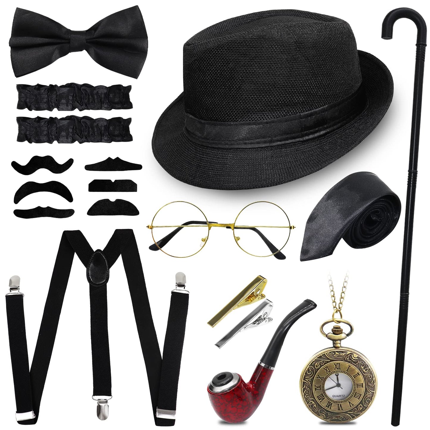 Gatsby Costume Accessories Set - Roaring Retro Gangster Costume