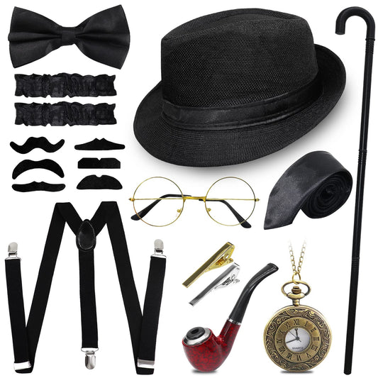 Gatsby Costume Accessories Set - Roaring Retro Gangster Costume