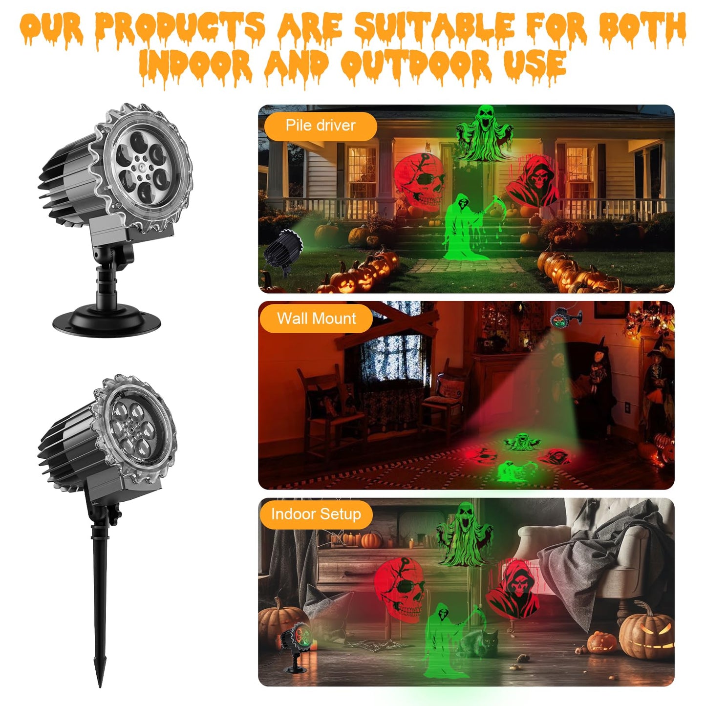 Halloween Projector Lights Outdoor, 3D Dynamic Ghost Projector Light with 4 HD Patterns, Rotating LED Lights 2026 Upgraded Waterproof for Yard, Garden, Party, Halloween Decor