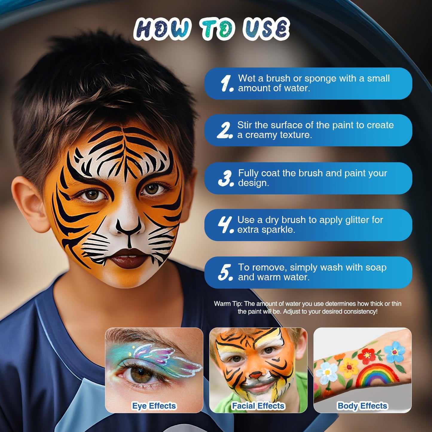 Face Painting Kit for Kids, 42 Colors Professional Face Paint Kit, Body Paint Set with Stencils, Brush, Gems, for Carnival, Halloween, Costume Makeup, Children's Day, Parent-Child Companionship Gifts