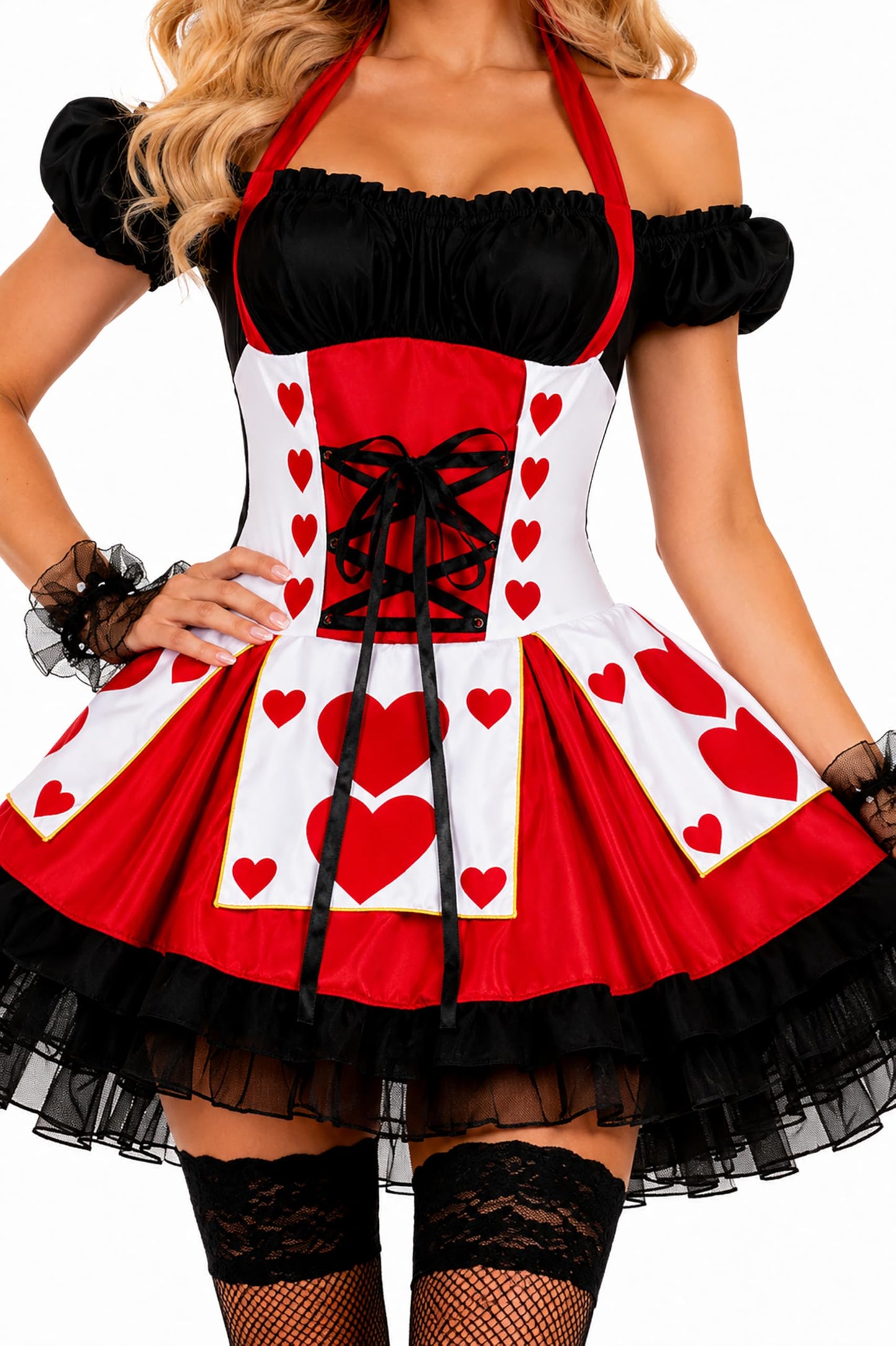 Yummy Bee Queen of Hearts Costume Women Alice in Wonderland Costume Adult Halloween Fancy Dress Red Queen Outfit Plus Size UK 6-22 (12-14)