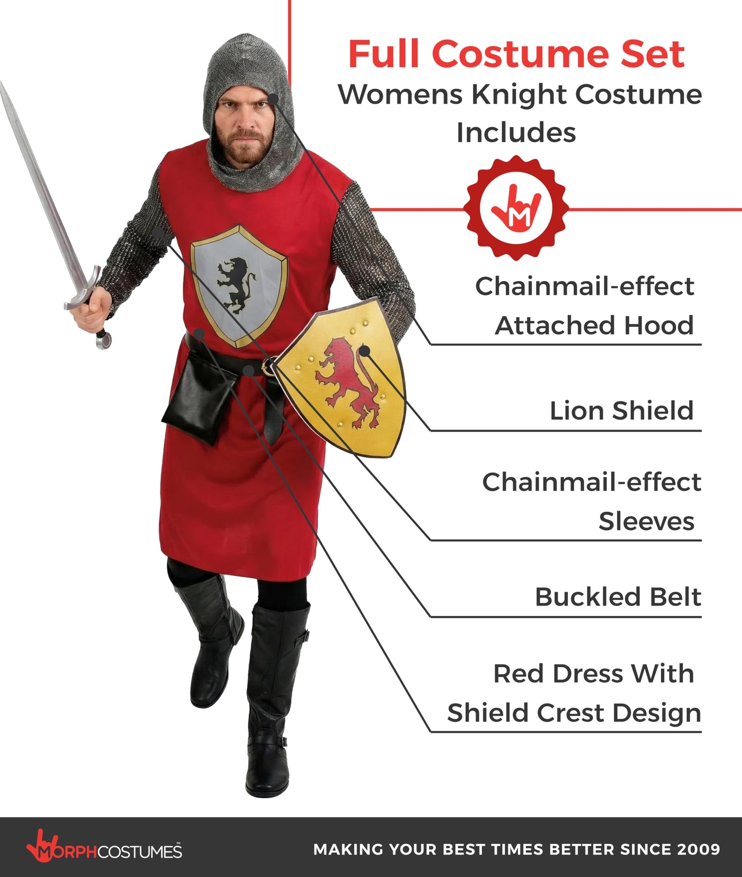 Knight Costume Adult Halloween Costume for Men - Medieval Armor (image 2)