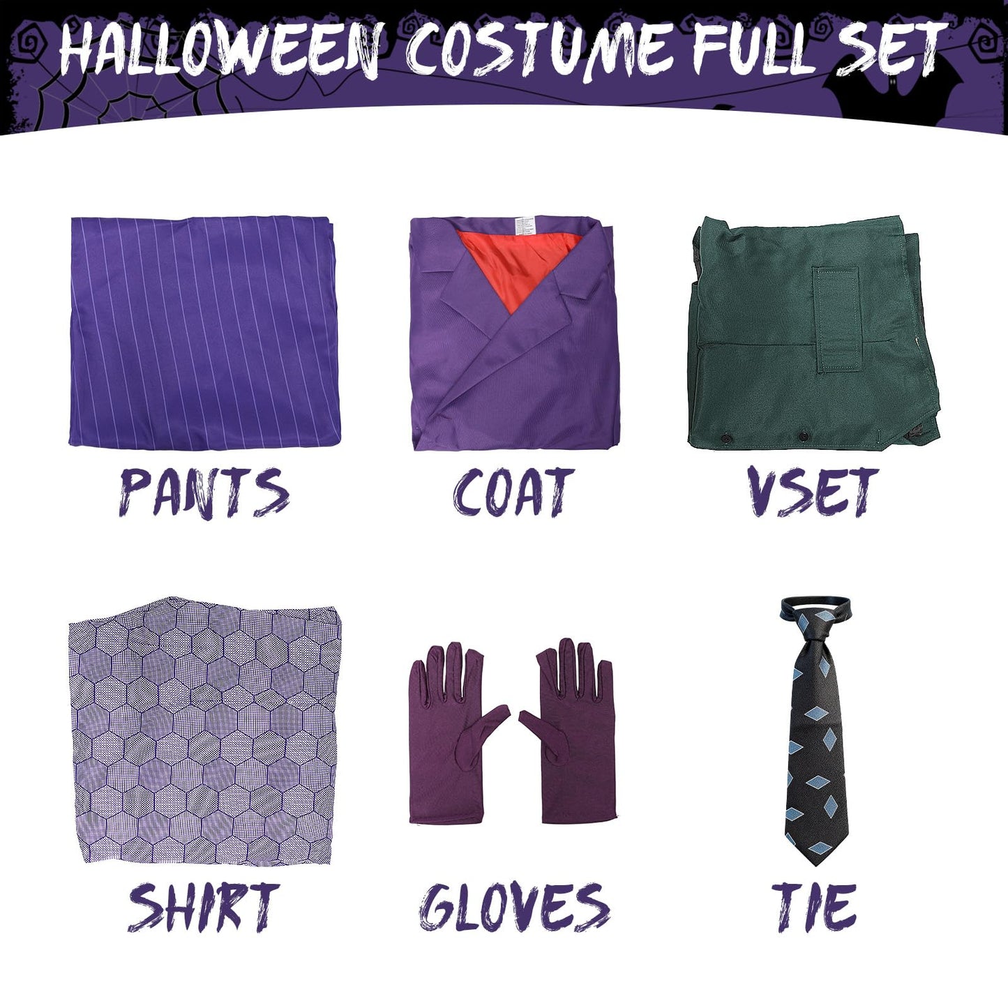 Adult Men Joker Clown Costume Purple Cosplay Outfits Coat Shirt