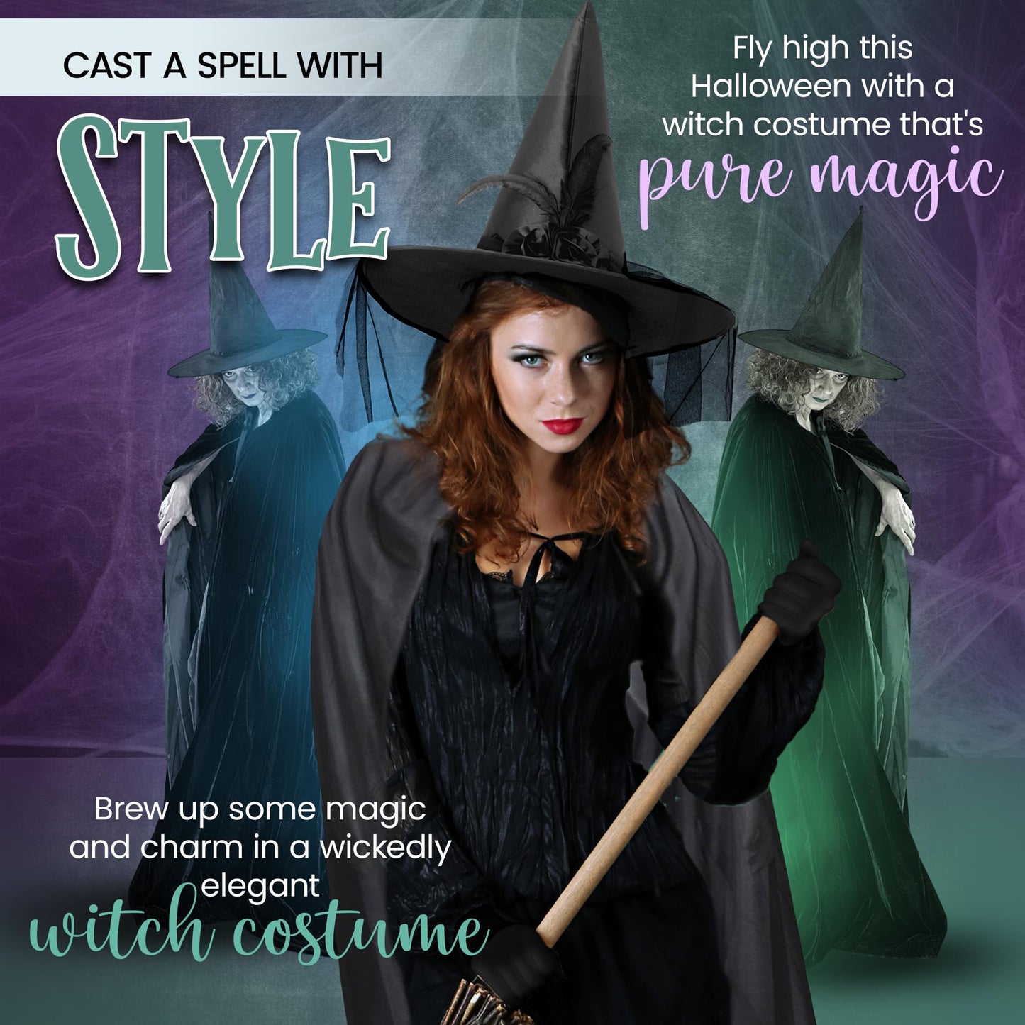 Womens Witch Costume Halloween Accessories Adult - Black Hooded