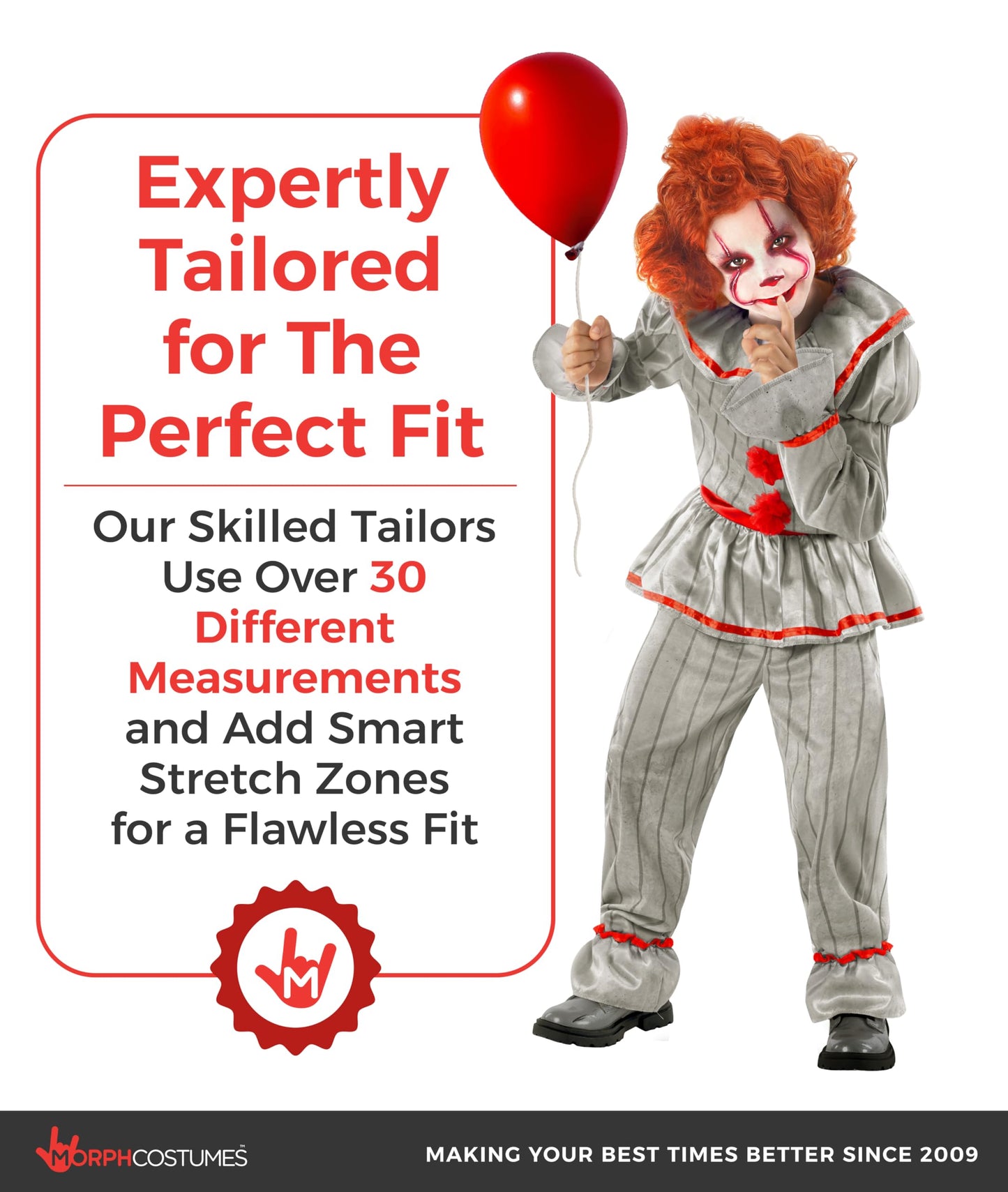 Morph Scary Clown Costume For Kids, Killer Clown Costume Boys, Boys Halloween Costumes For Kids 12-14 Years, X-Large