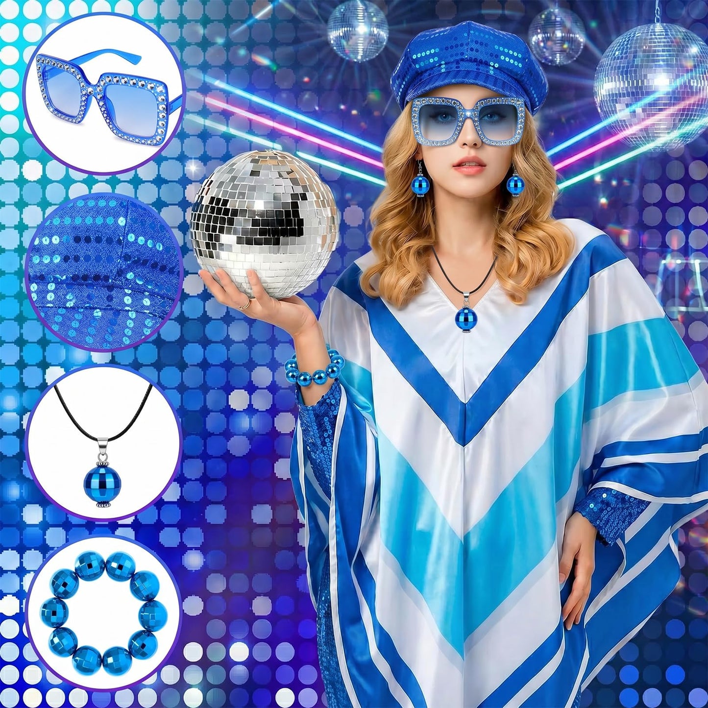 ABBA Outfits for Women - 70s Disco Fancy Dress Set with Pop Poncho (image 4)