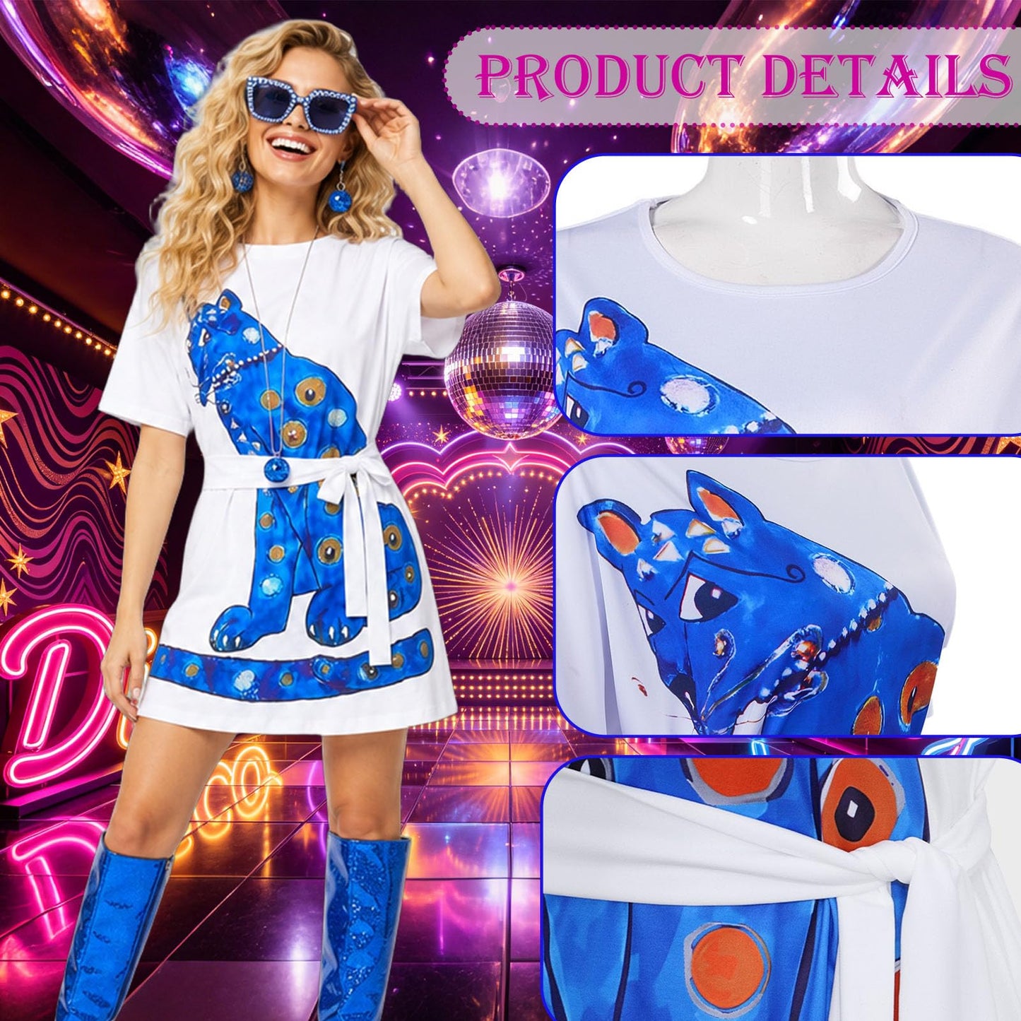 ABBA Costume for Women ABBA Outfits with 70s Vintage Dress Glasses (image 4)
