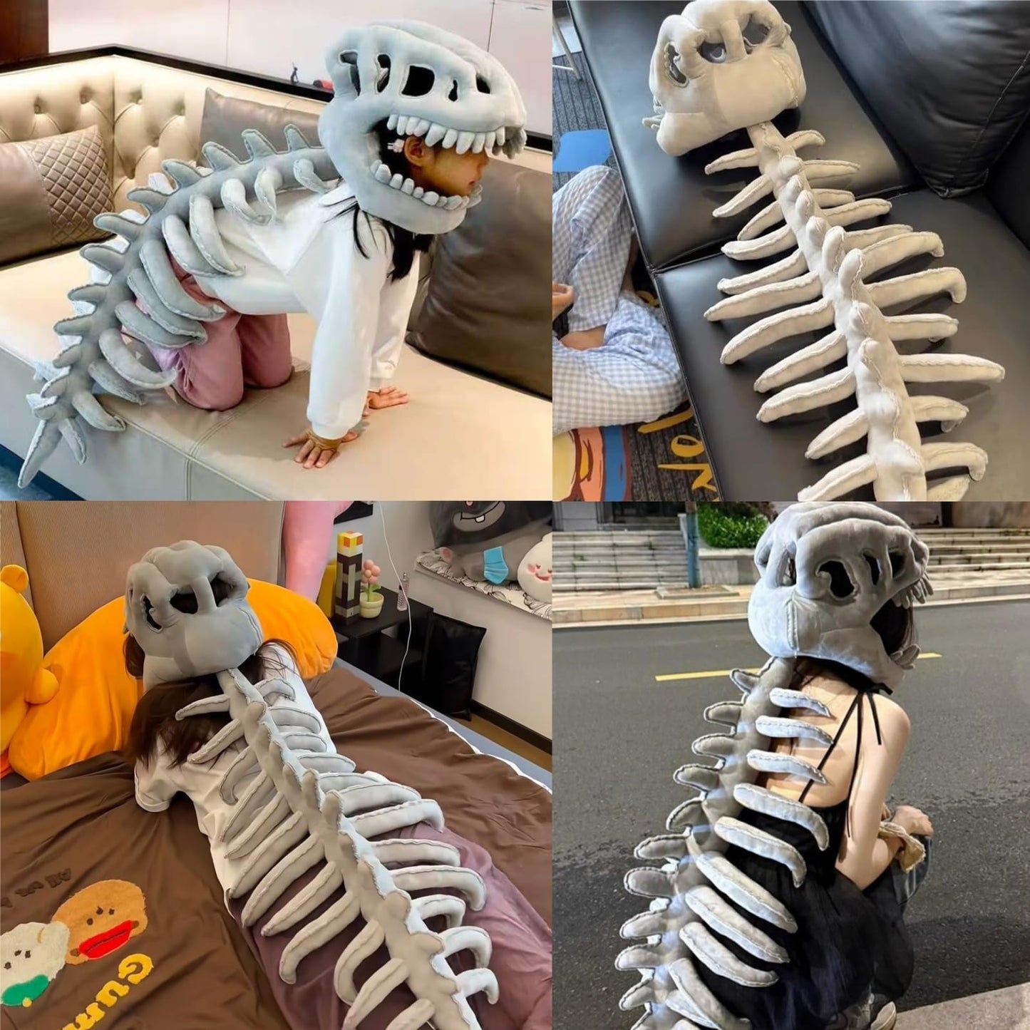 3D Wearable Realistic Skeleton Dinosaur Costume, Realistic Dinosaur Skeleton Costume Set Spinosaurus Plush Dino Funny Dino Headgear Hat for Halloween Cosplay Themed Parties