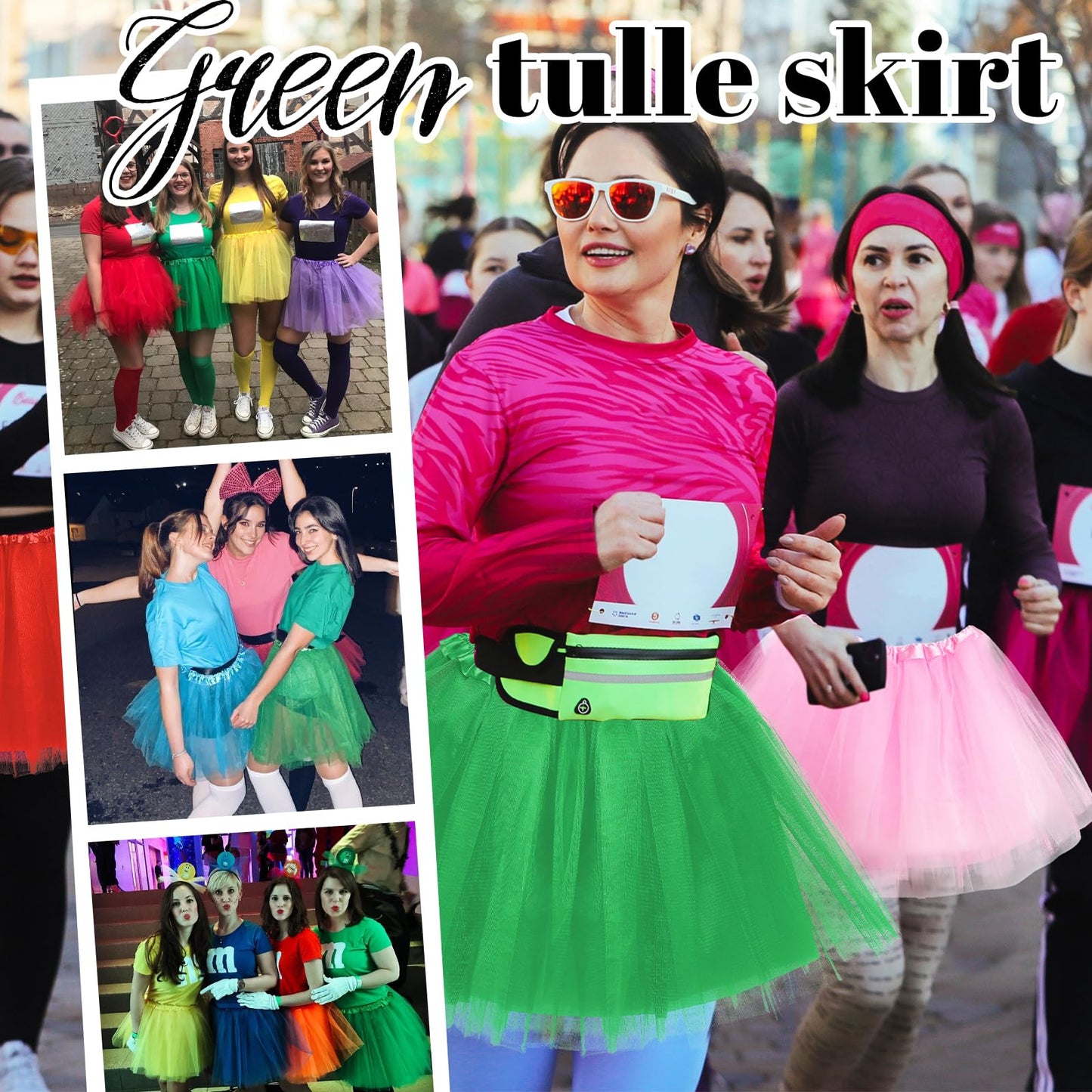 PLIKSUVER Women's Tutu Skirts 4 Layered Tulle Tutu Skirt for Adult Teen Ballet Dance Parties Fancy Dress Halloween Costume (Green)