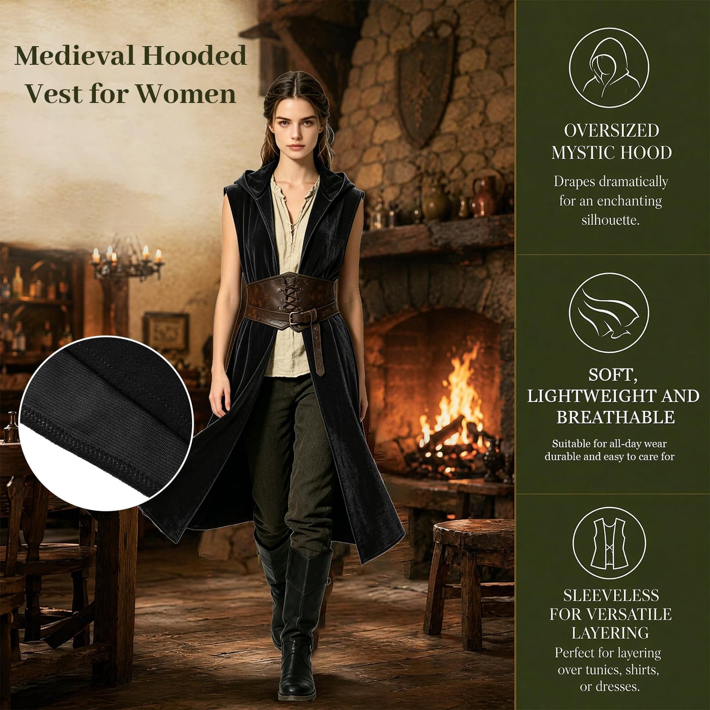 Medieval Hooded Vest for Women - Sleeveless Cloak Renaissance