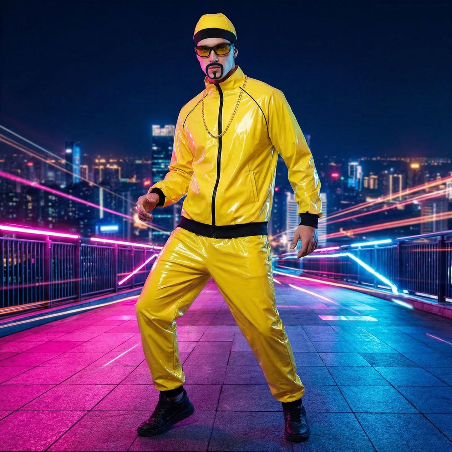 Amycute 90s Rapper Celebrity Costume for Adults, Men’s 80s 90s Fancy Dress with Accessories Kit, Ali-g Costume Adults Funny Rapper Halloween Stag Do Fancy Dress Outfits