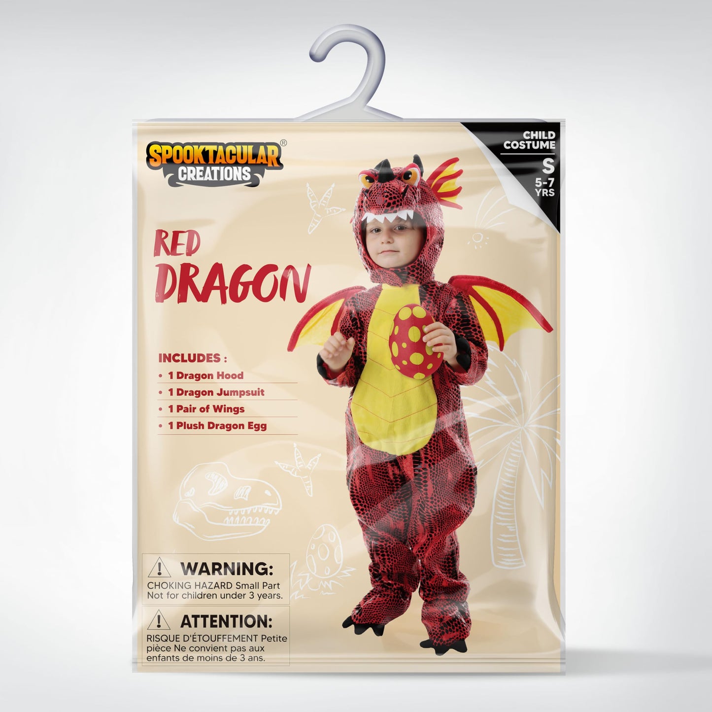 Spooktacular Creations Child Dragon Costume for Halloween Trick or Treating Dinosaur Dress-up Role Playing (Red)