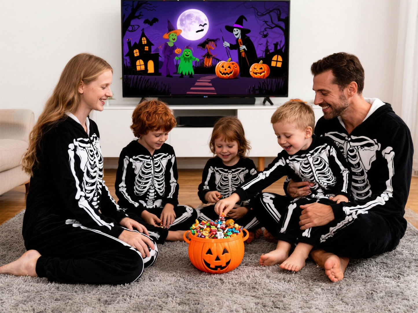 URMAGIC Family Matching Pyjamas Halloween Skeleton Costume Long Sleeve Hooded One Piece Jumpsuit Sleepwear Nightwear Pajamas Pjs for Men Women Children Boys Girls