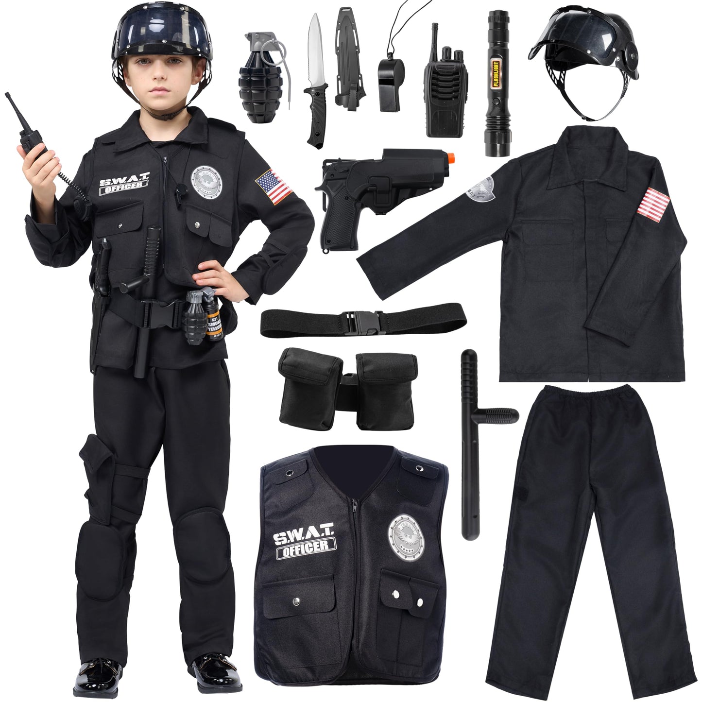 Spooktacular Creations SWAT Officer Costume for Kids Halloween Party, Trick-or-Treat Costume, Themed Parties-Medium(8-10 yrs)