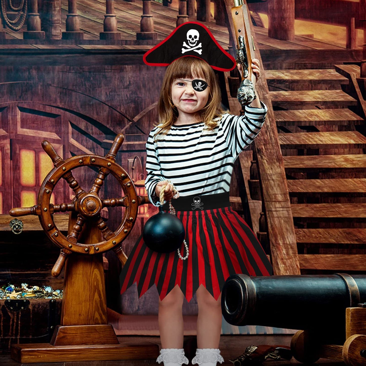 Wonsta Caribbean Pirate Costume Girls Fancy Dress Girls Role Play Dress Up Party Pirate Themed Birthday Party Halloween Costume