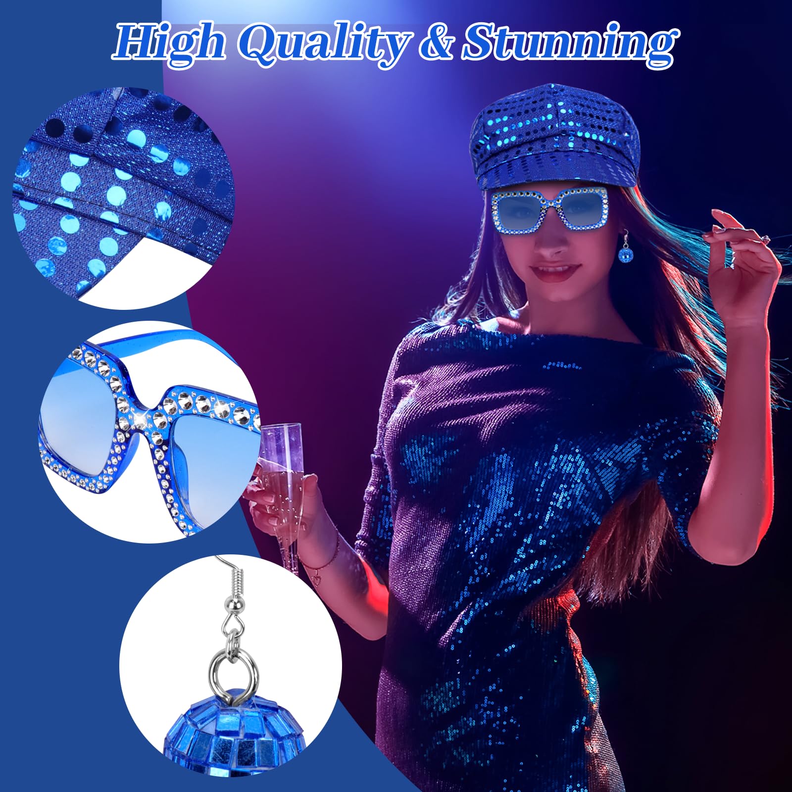 Sequin Blue Hat for ABBA Adults 70s Accessories for ABBA with Blue (image 4)