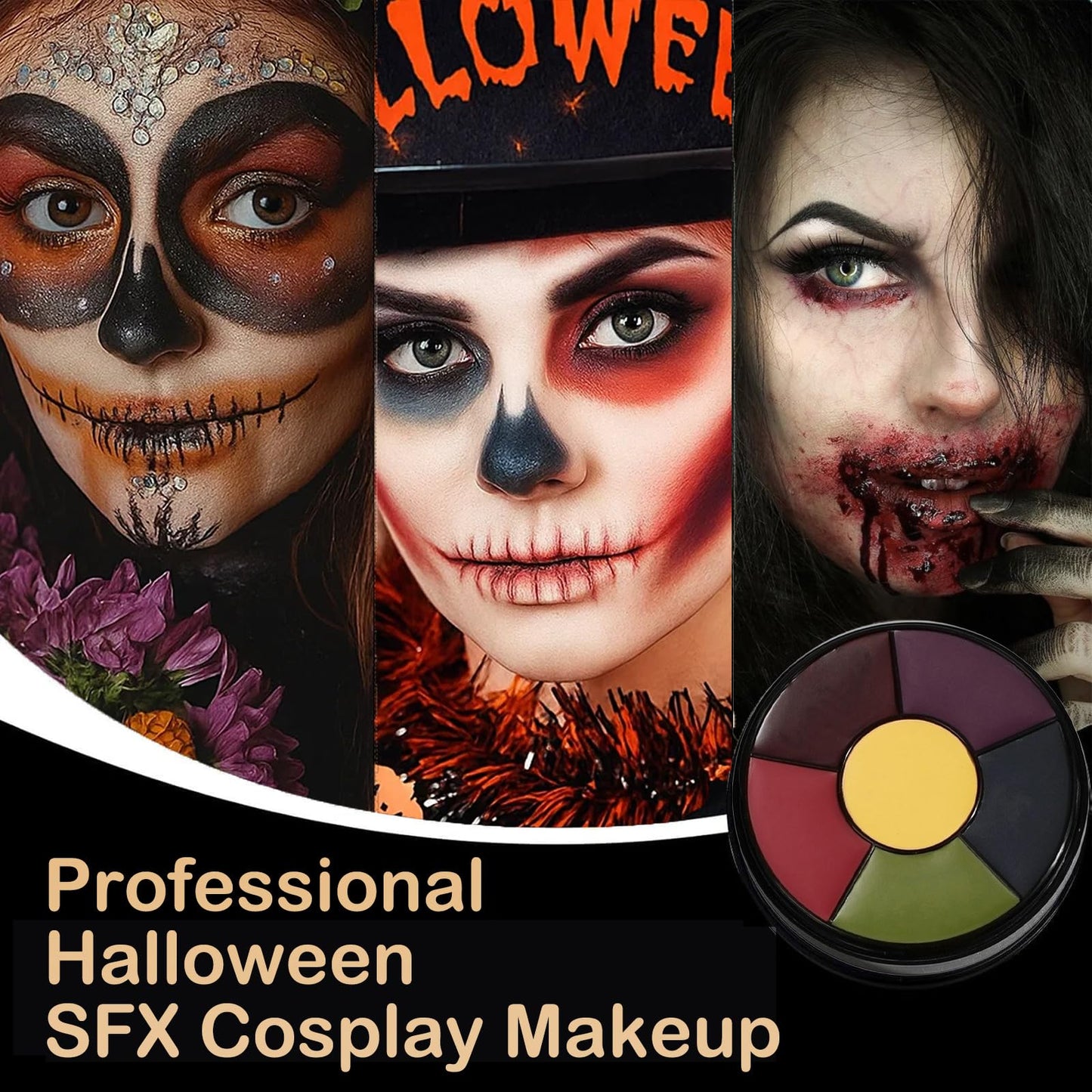 6 Color Bruise Wheel SFX Makeup Kit - Oil-Based Zombie Makeup Palette for Halloween & Special Effects Face and Body Paint Professional Theatrical FX for Cosplay Use