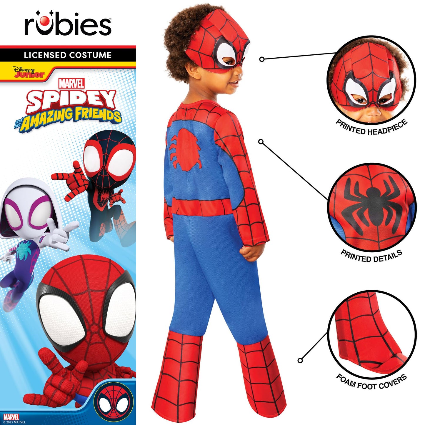 Ribie's Offical Spideman Marvel Costume, Kids Fancy Dress, Cartoon, Spidey Classic - Size 2-3